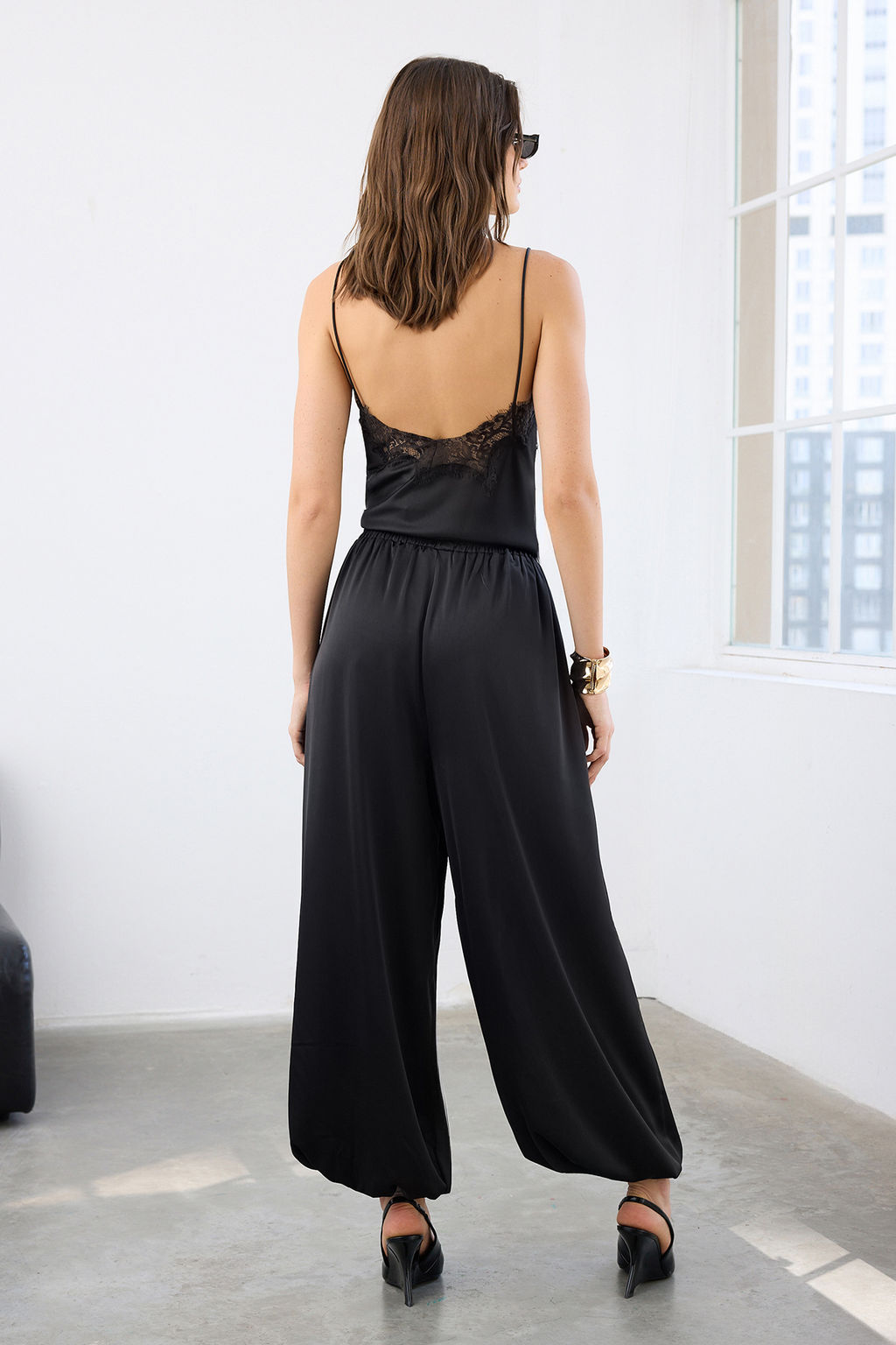 Siyah Duz Dokuma Saten S?k/Gece Pantolon TPRAW26PL00000 - Trendyolmilla фото 4