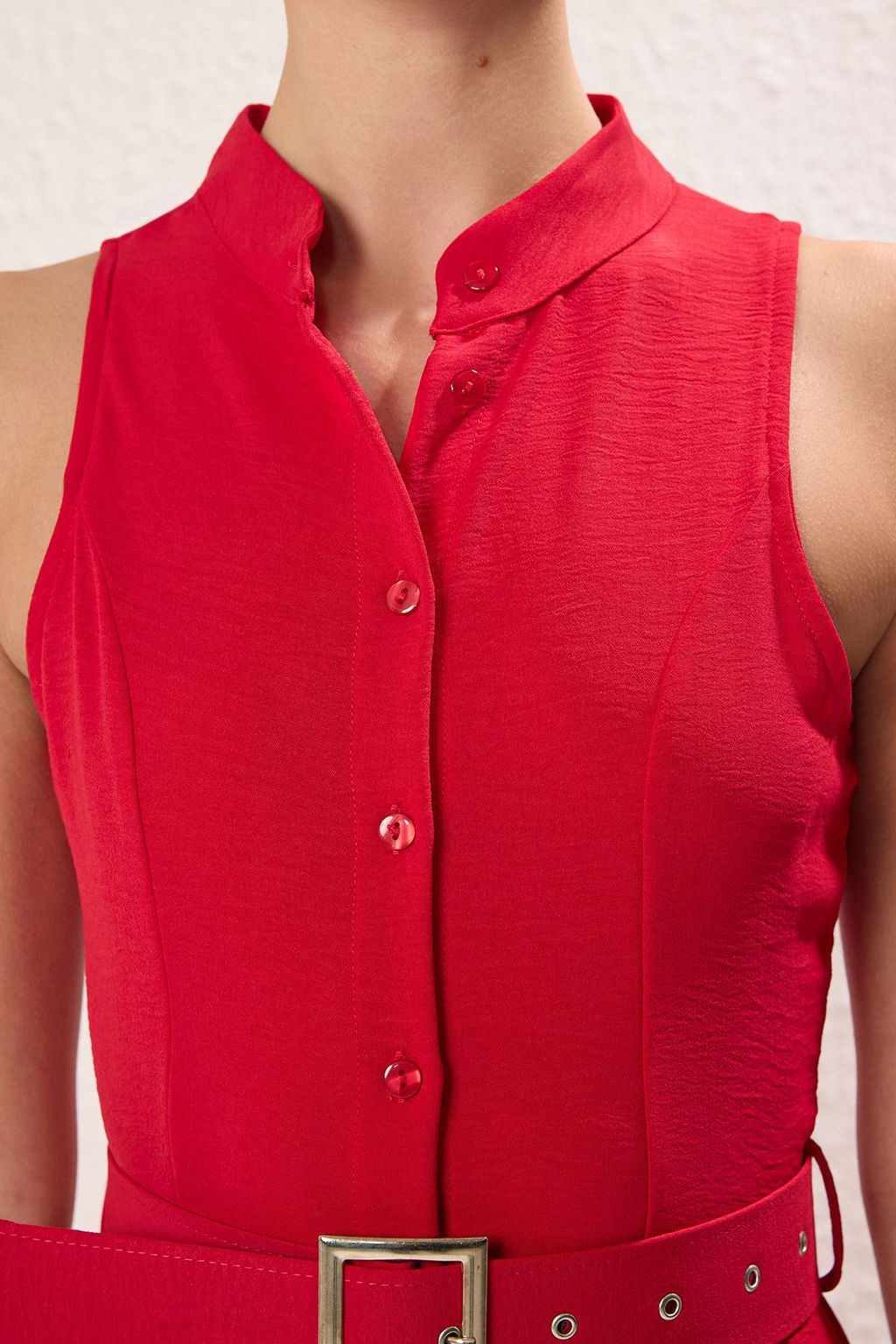 TRENDYOLMILLA Mint Kemerli Midi Dokuma Gomlek Elbise TWOSS23EL01628  фото 3