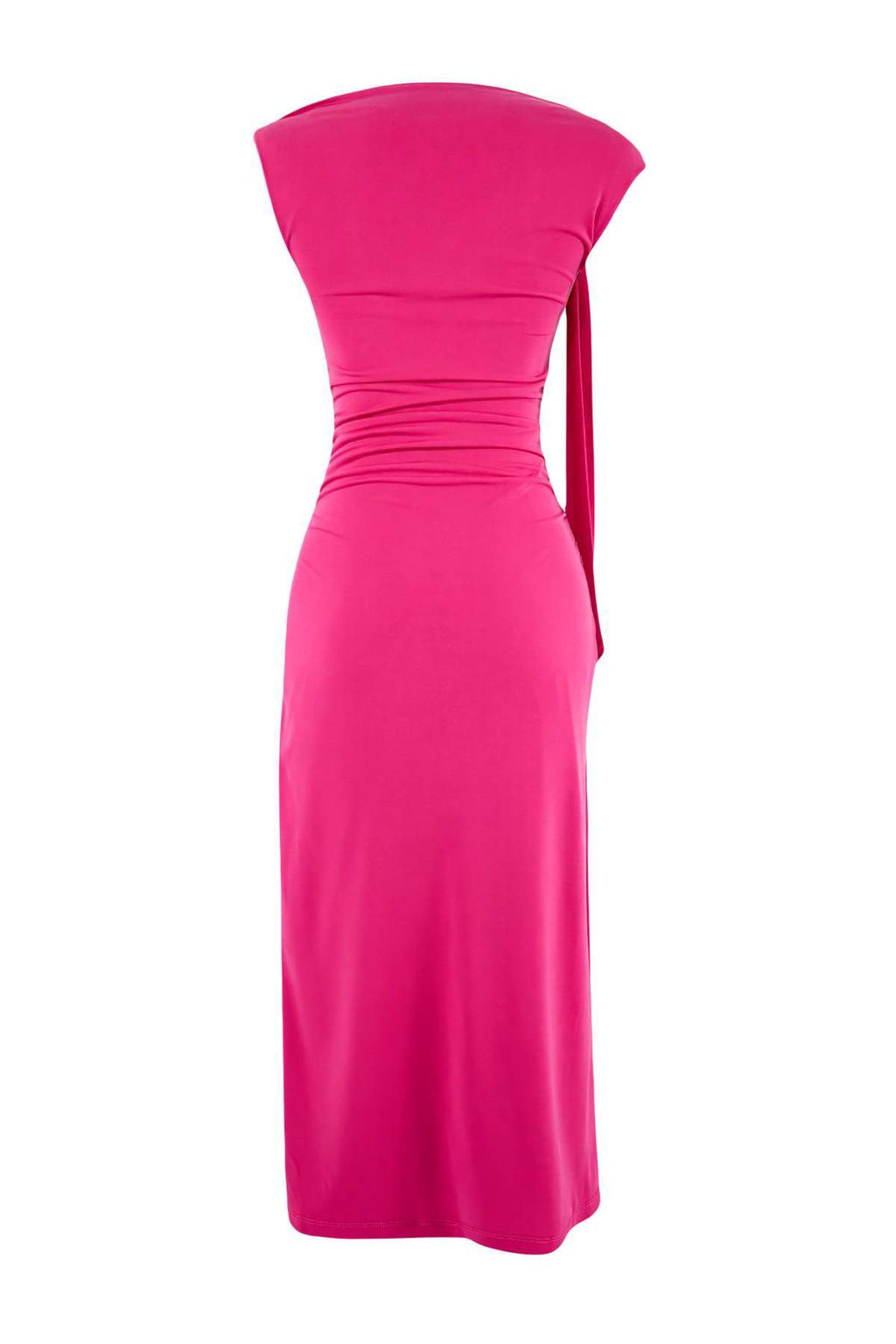 Limited Edition Fusya Bodycon Asimetrik Yaka Kolsuz Aksesuarl? Maxi Esnek Orme Elbise TWOSS26EL00258