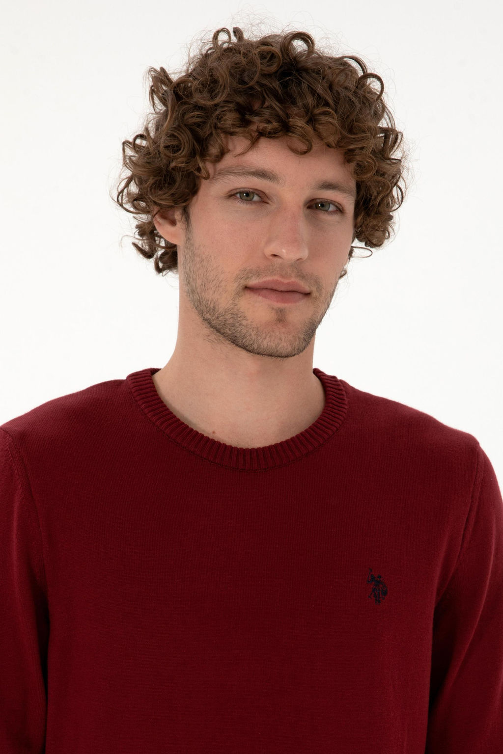 Erkek Slim Fit Bisiklet Yaka Bordo Basic Kazak - U.s. polo assn фото 2