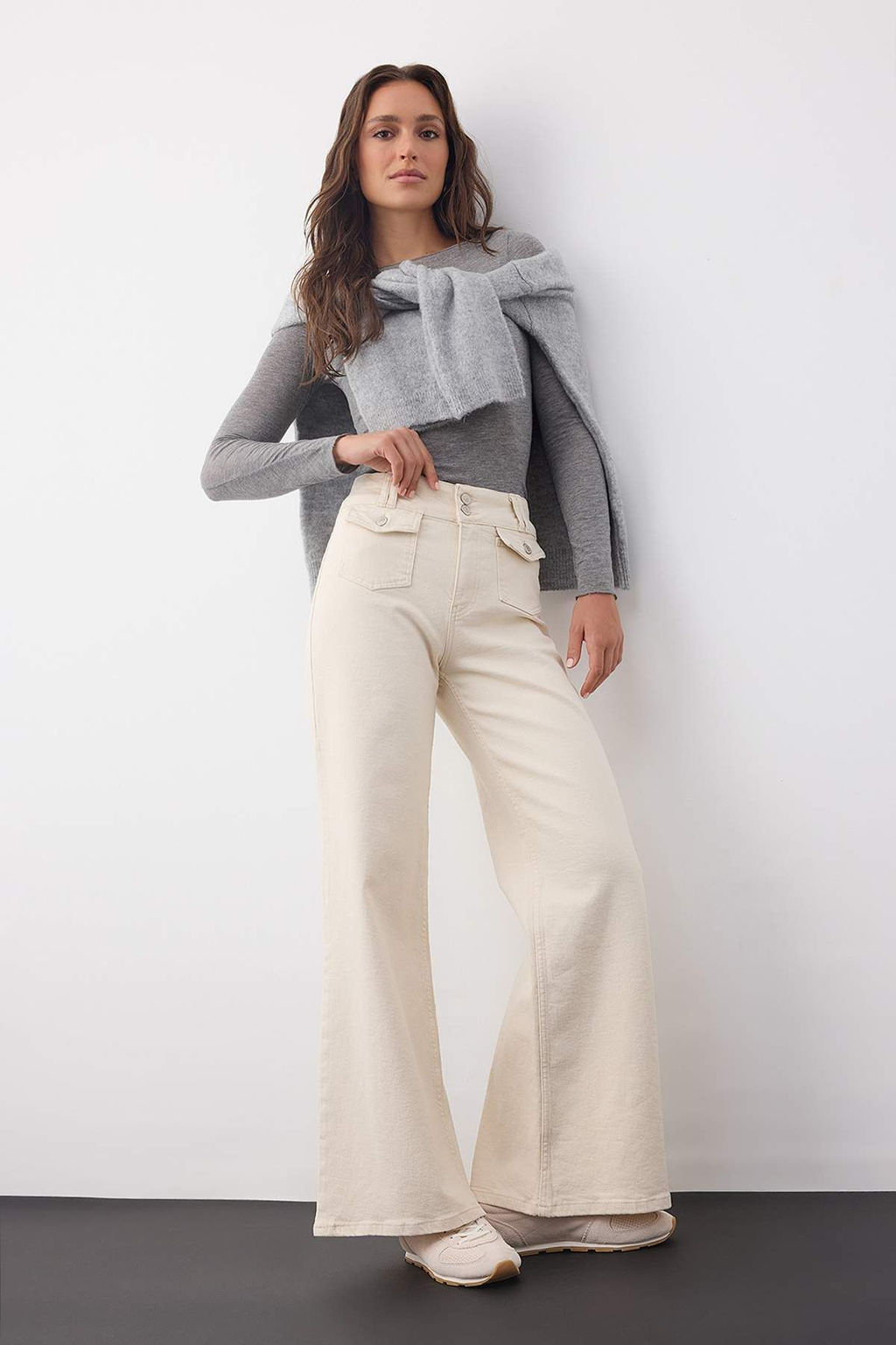 Wardrobe Essentials Ekru Yuksek Bel Cep Detayl? Comfort Esnek Wide Leg Palazzo Jeans TWOAW26JE00120 - Trendyolmilla фото 3