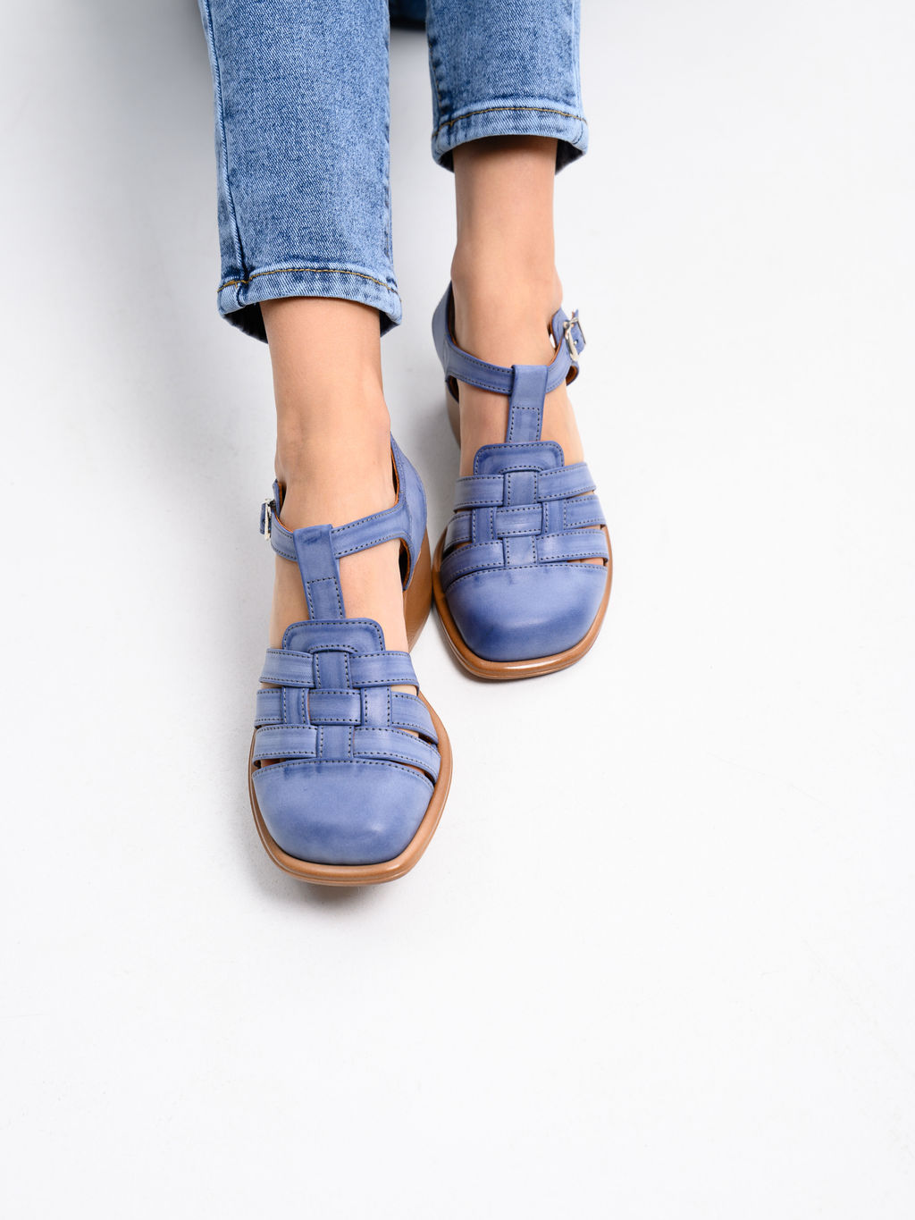 Босоножки 5035.23663bе. Вакса джинс+коричневый