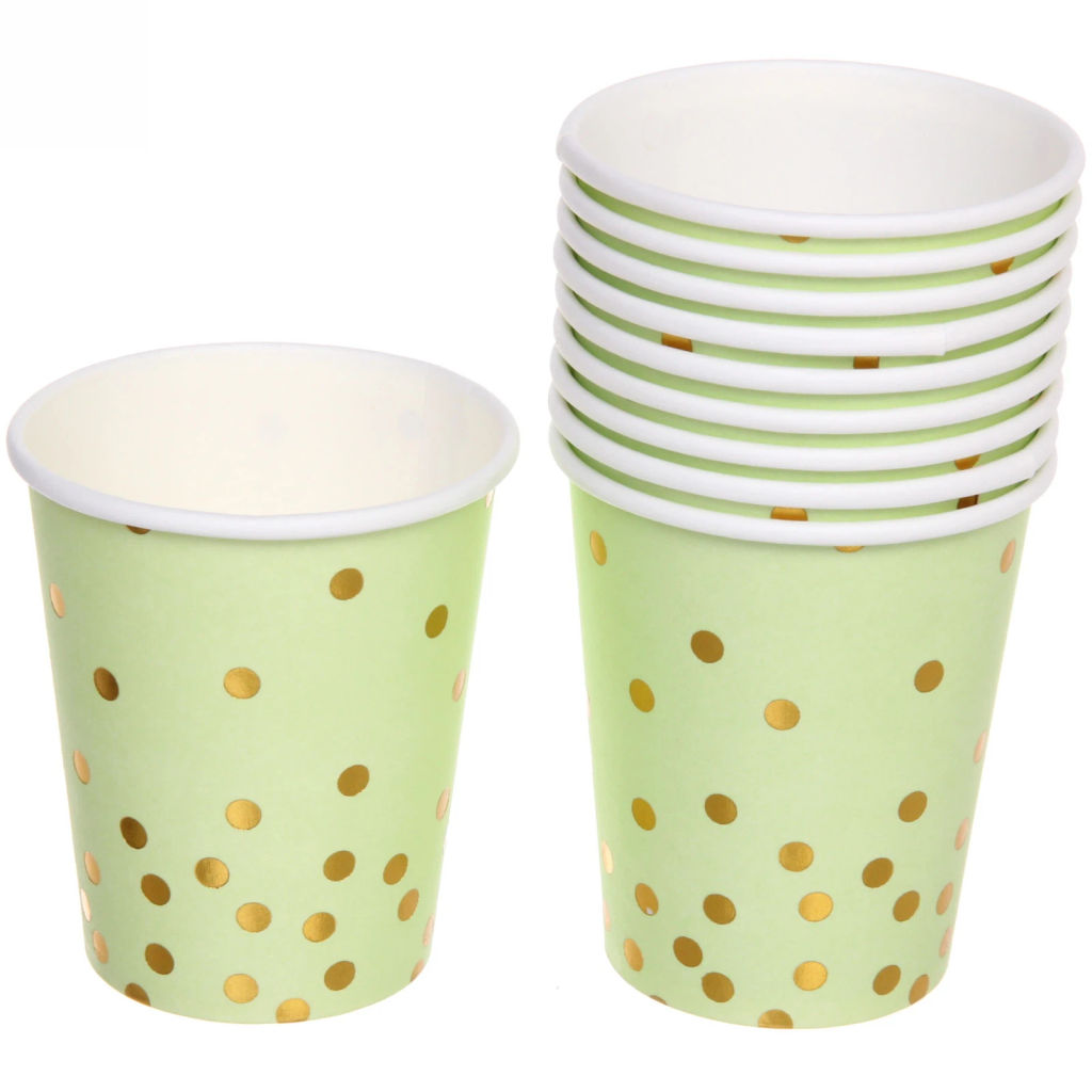 Цена за 6 шт. Стакан бумажный 0,2л в наборе 10 шт "Конфетти" салатовый