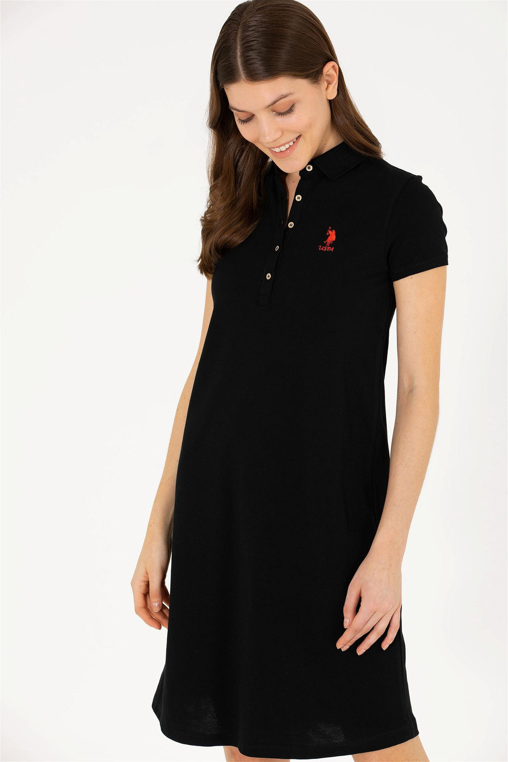 U. S. Polo Assn Женское черное трикотажное платье с воротником-поло - U.s. polo assn фото 9