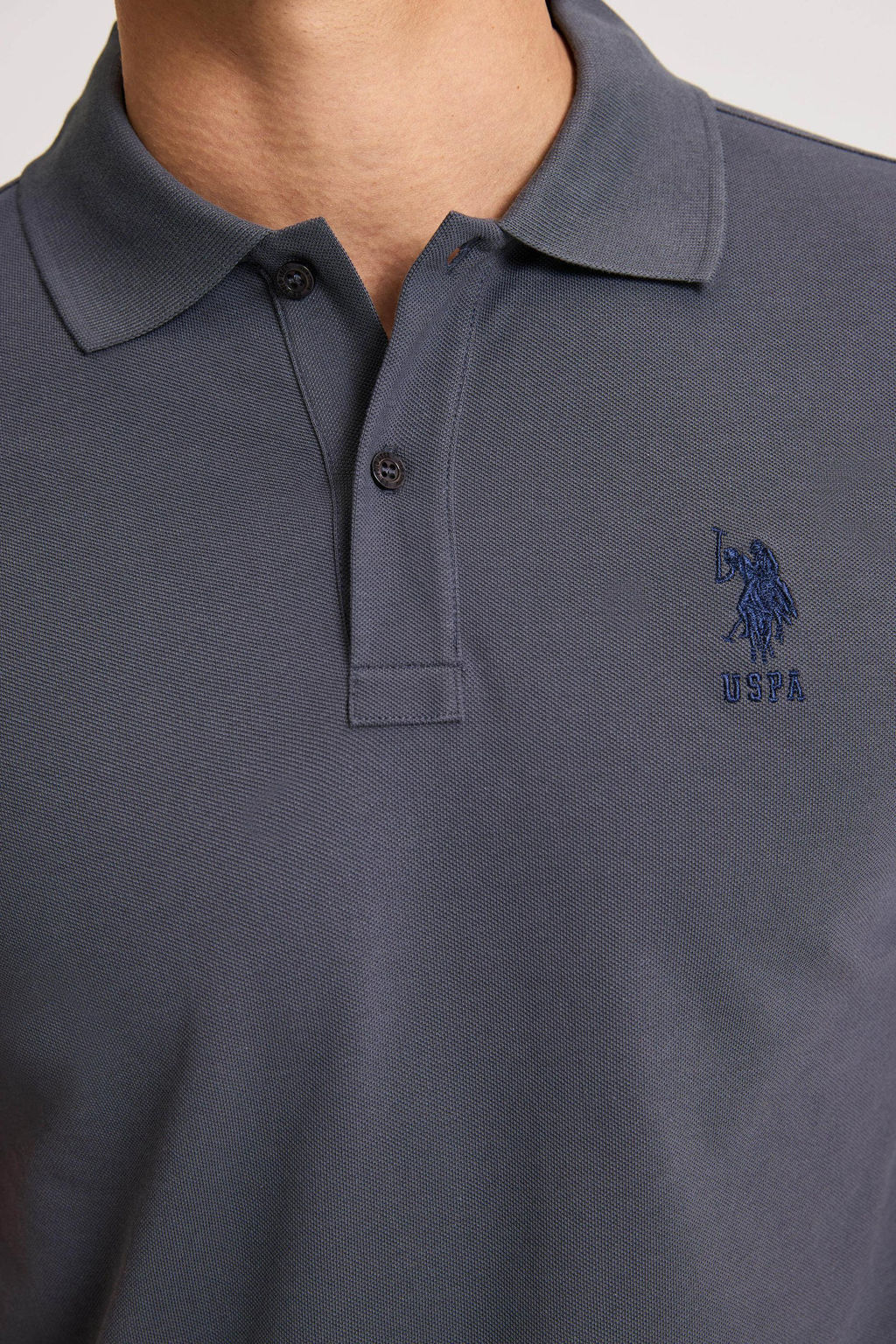 Erkek Slim Fit Polo Yaka Antrasit Basic Ti__rt