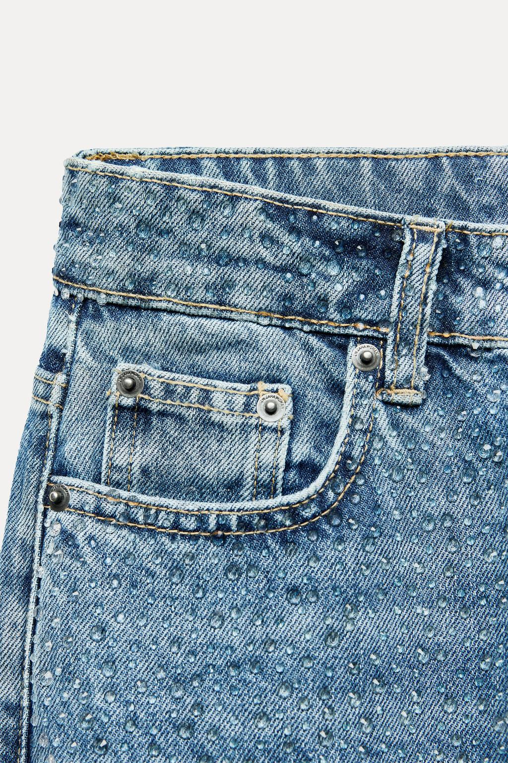 ZW COLLECTION MID-RISE JEANS WITH RHINESTONES - Zara фото 7