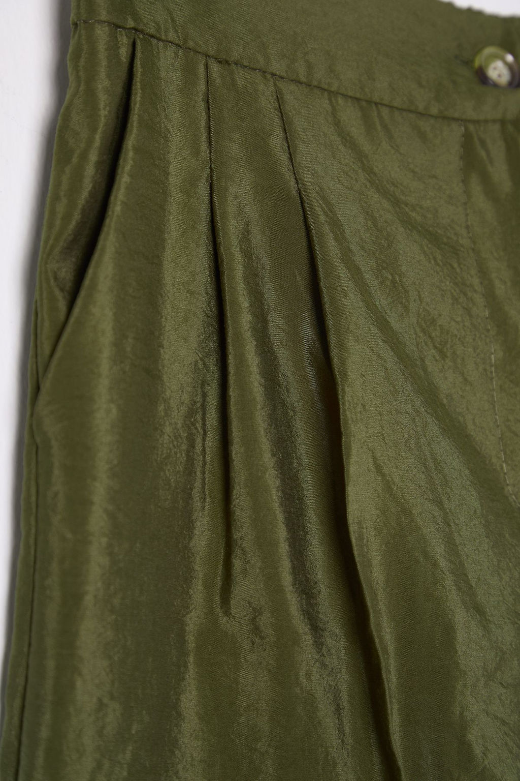 Haki Yumusak Tuseli Wide Leg/Genis Paca Dokuma Pantolon TWOSS25PL00004