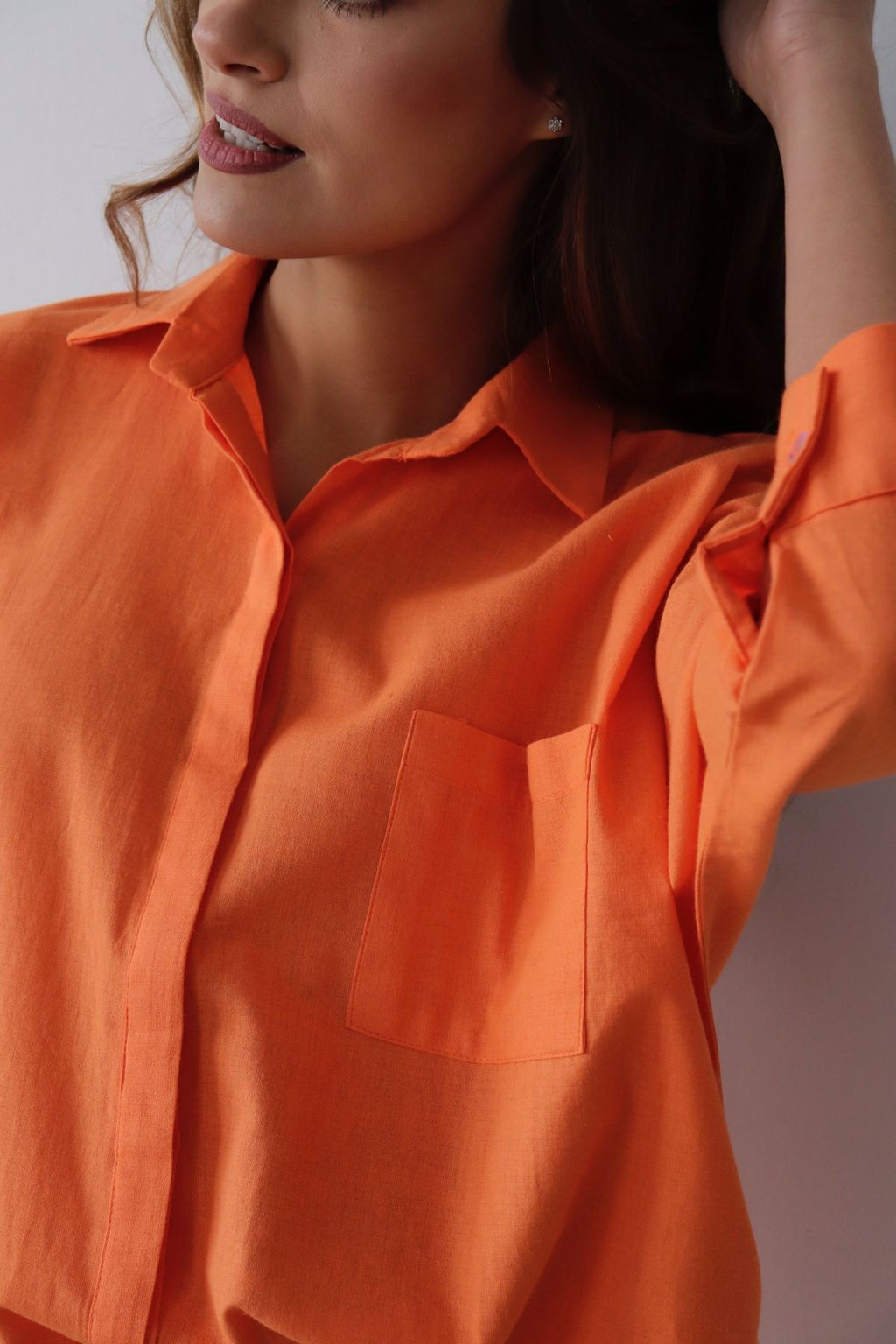 11368 Рубашка с цельнокроенными рукавами оранжевая - Martichelli фото 5