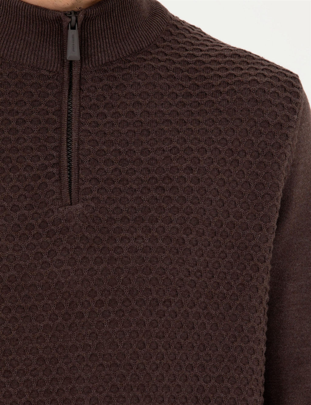 Kahverengi Slim Fit Fermuarl_ Dik Yaka Triko Kazak - Pierre cardin фото 7