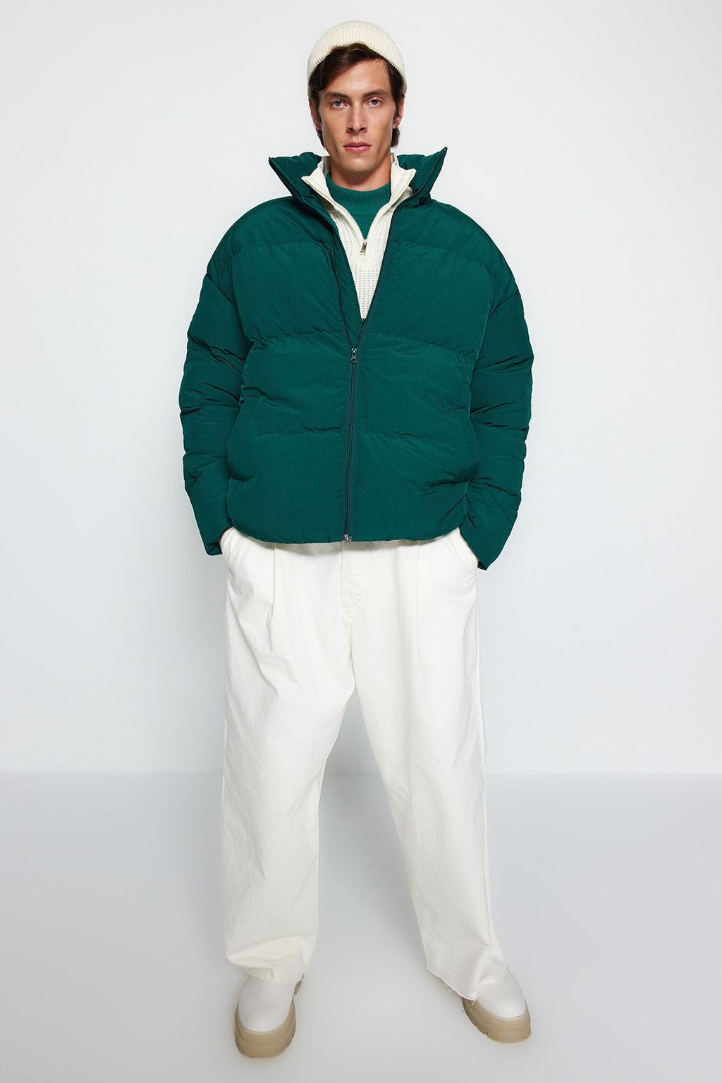 TRENDYOL MAN Lacivert Unisex Oversize Fit Dik Yaka Suya ve Ruzgara Dayan?kl? Sisme K?sl?k Mont TMNAW24MO00003 - Trendyolmilla фото 3