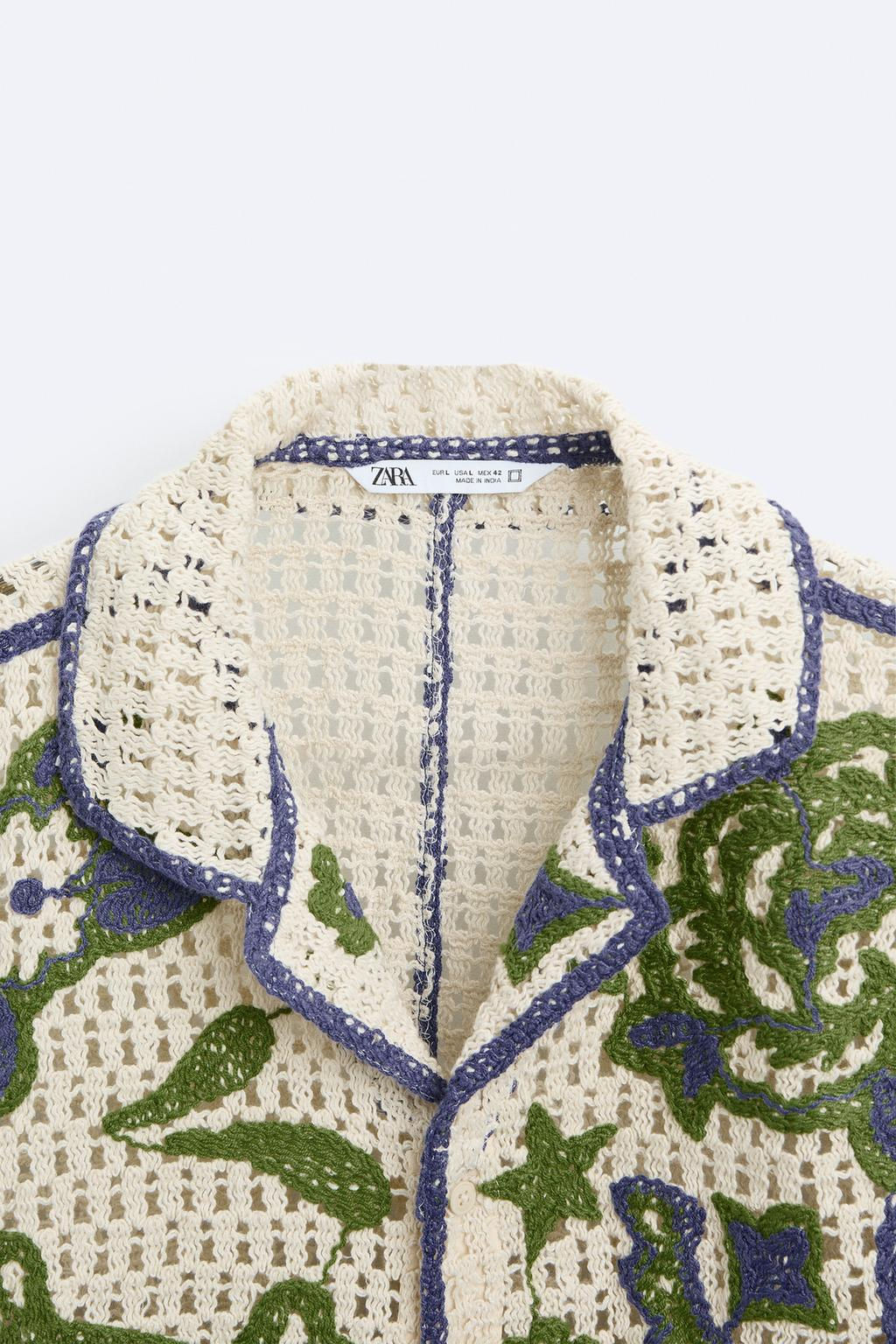 CROCHET SHIRT WITH CONTRAST EMBROIDERY - Zara фото 9