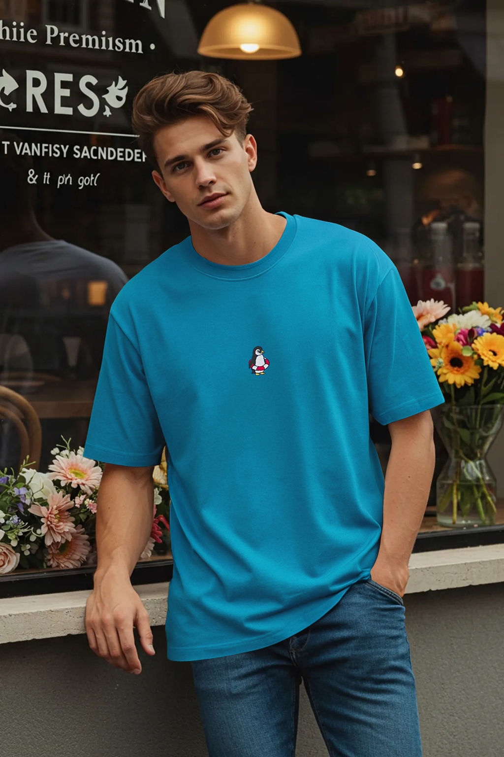 Mavi Oversize/Genis Kesim Penguen Nak?sl? %100 Pamuklu T-Shirt TMNSS23TS00243