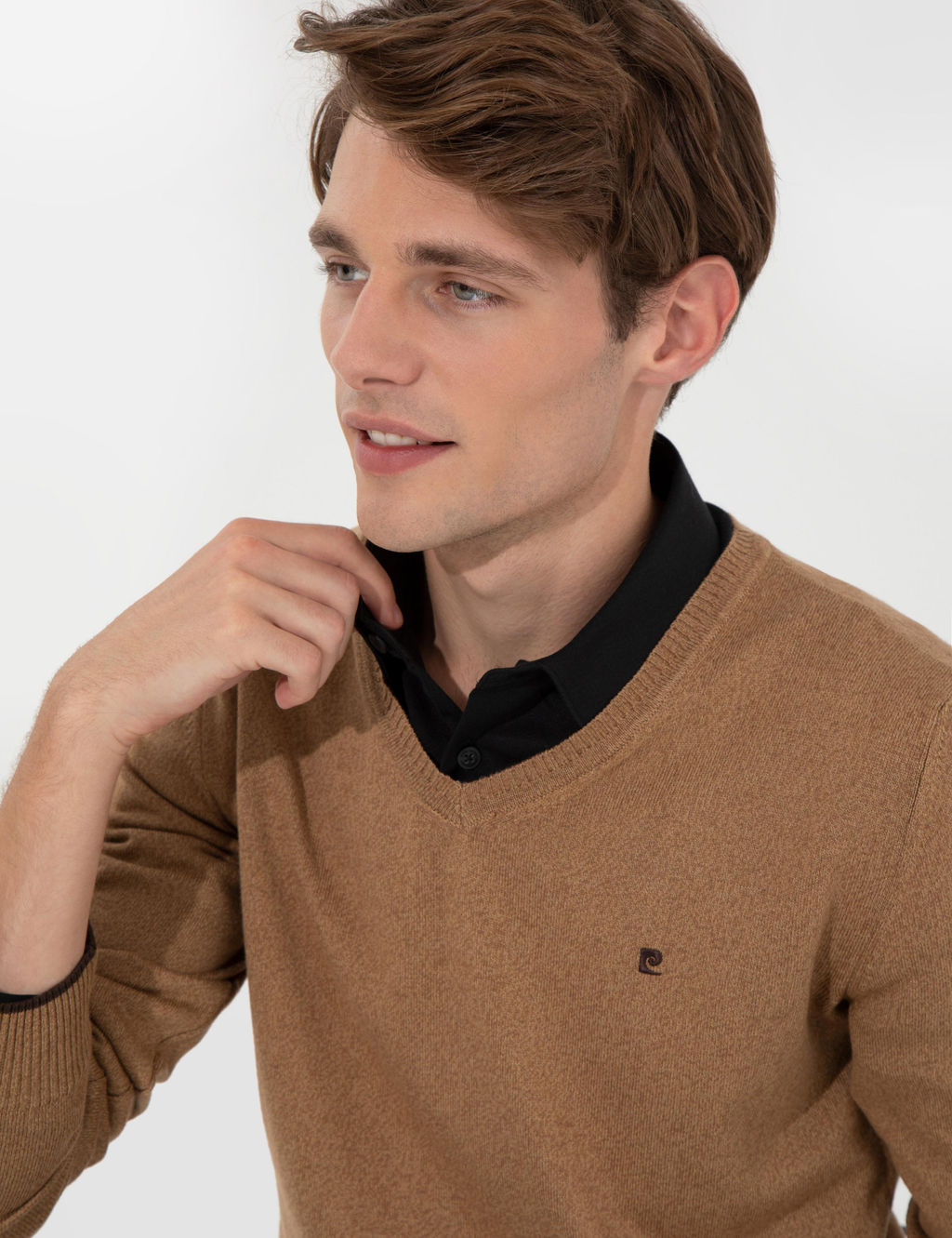 Camel Melanj Slim Fit V Yaka Basic Triko Kazak - Pierre cardin фото 3