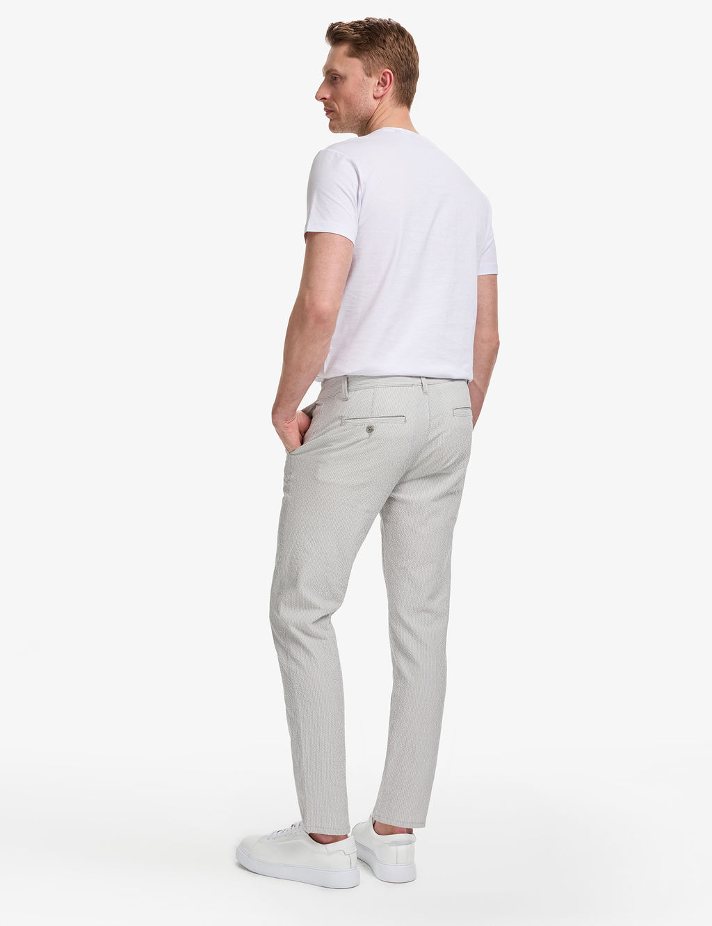 Gri Slim Fit Gofre Yazl_k Kanvas Pantolon