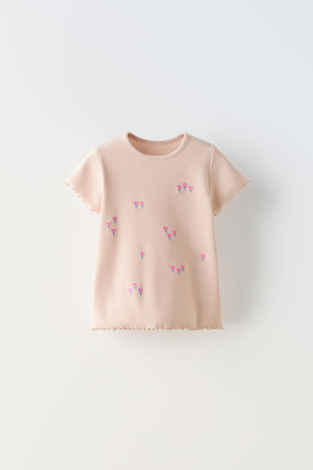 RIBBED T-SHIRT WITH EMBROIDERY - Zara фото 3