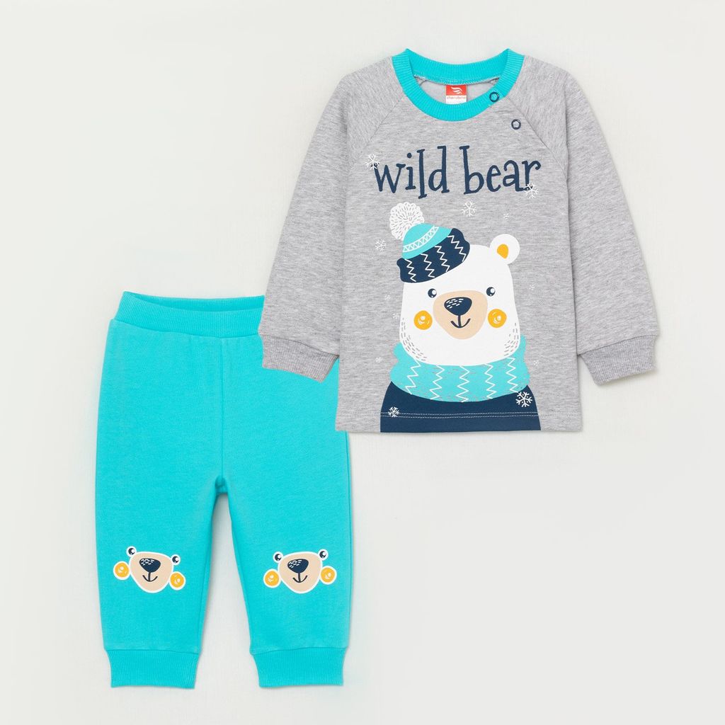 CRB wear/CWNB 90053-11-289 Комплект для мальчика (джемпер, брюки), светло-серый меланж-бирюзовый/Ex.Cherubino  фото 4