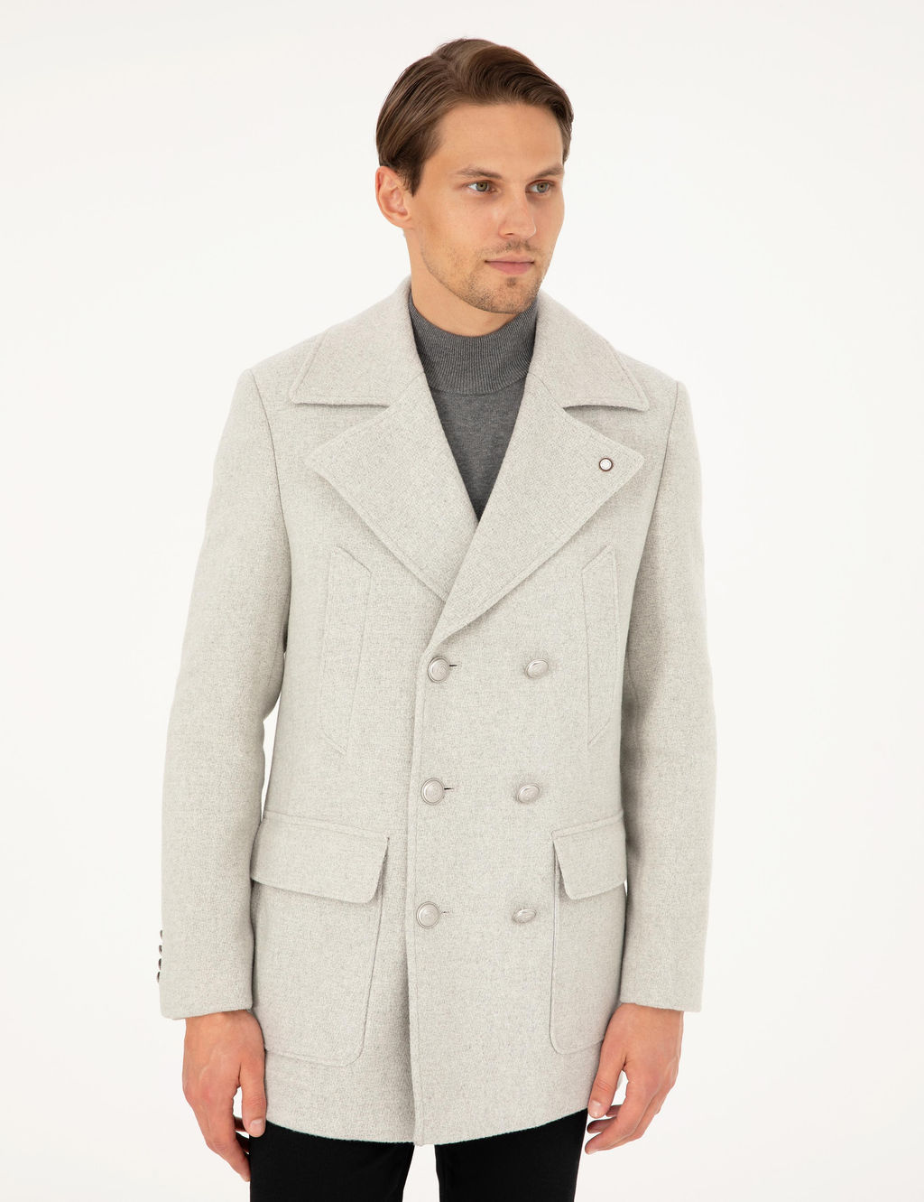 Пальто Pierre Cardin Ex Slim Fit Kaşe светло-серое