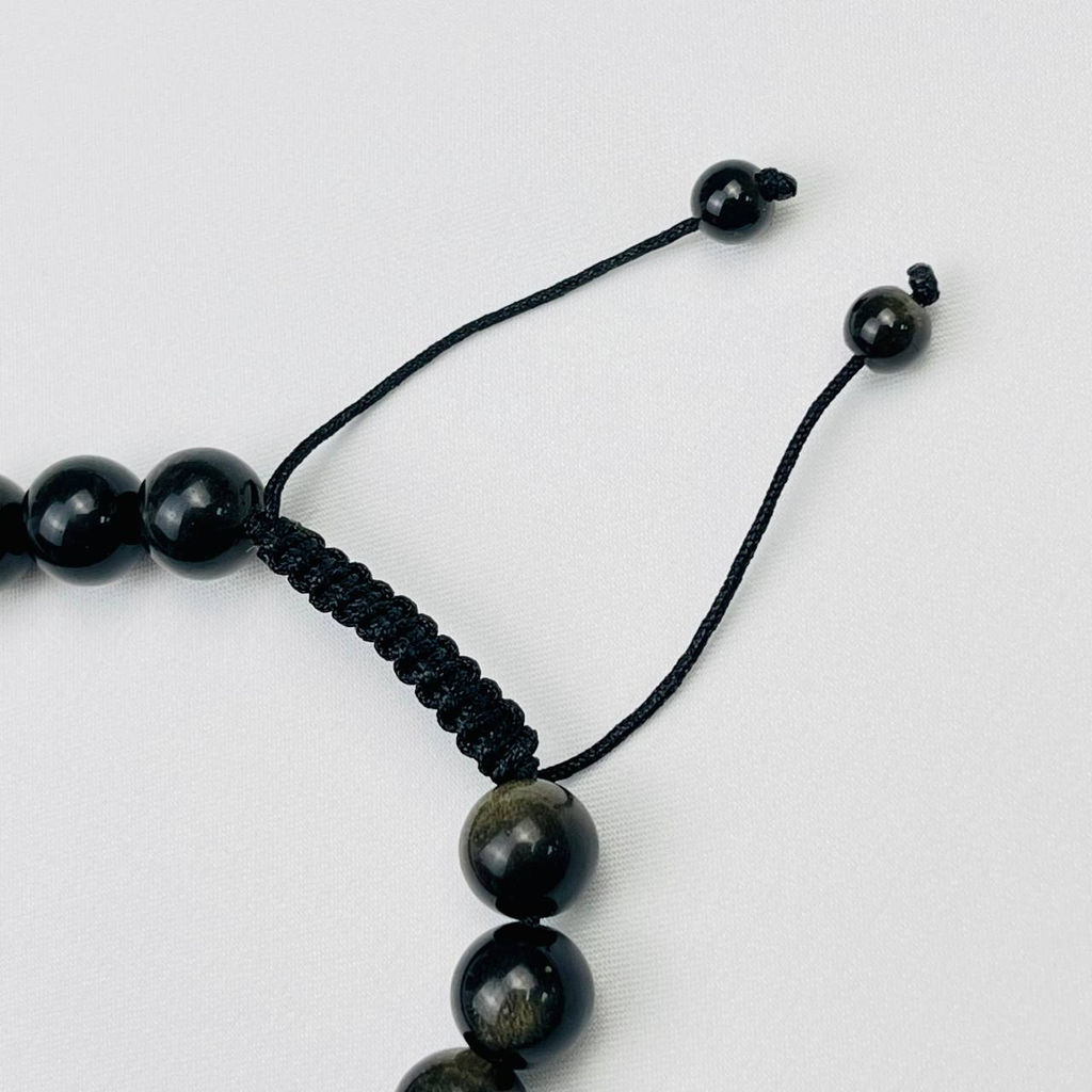 Браслет регулируемый мужской из Обсидиана и Родонита "Анахата" от 20 см