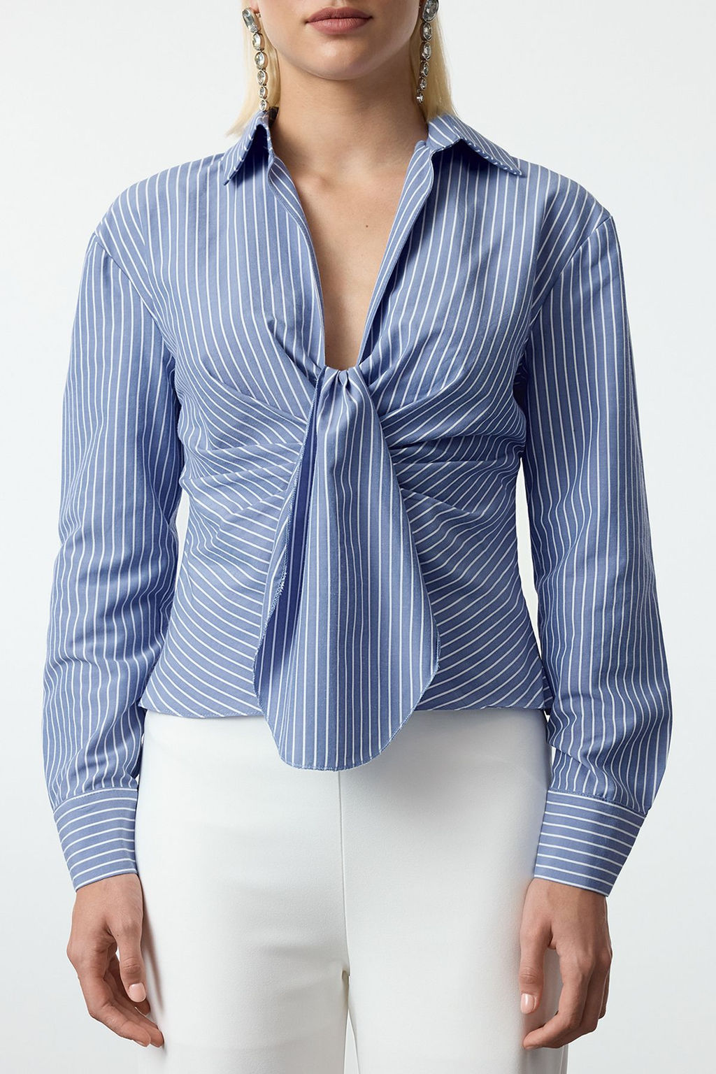 TRENDYOLMILLA Mavi Yaka Detayl? Poplin Gomlek TPRSS23GO00005  фото 3