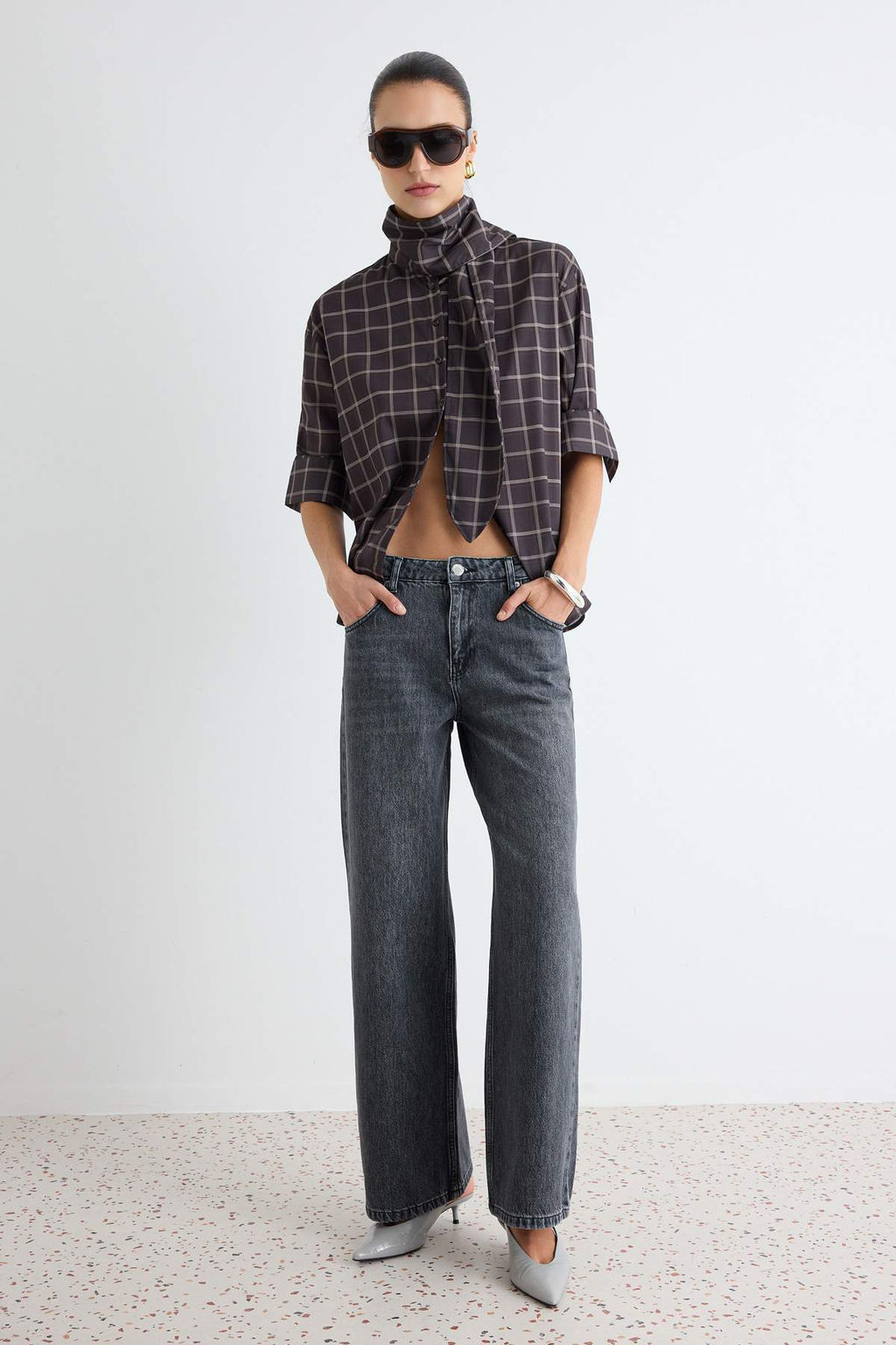 Antrasit %100 Pamuk Normal Bel Bilek Boy Wide Leg Jeans TWOAW27JE00088 - Trendyolmilla фото 6