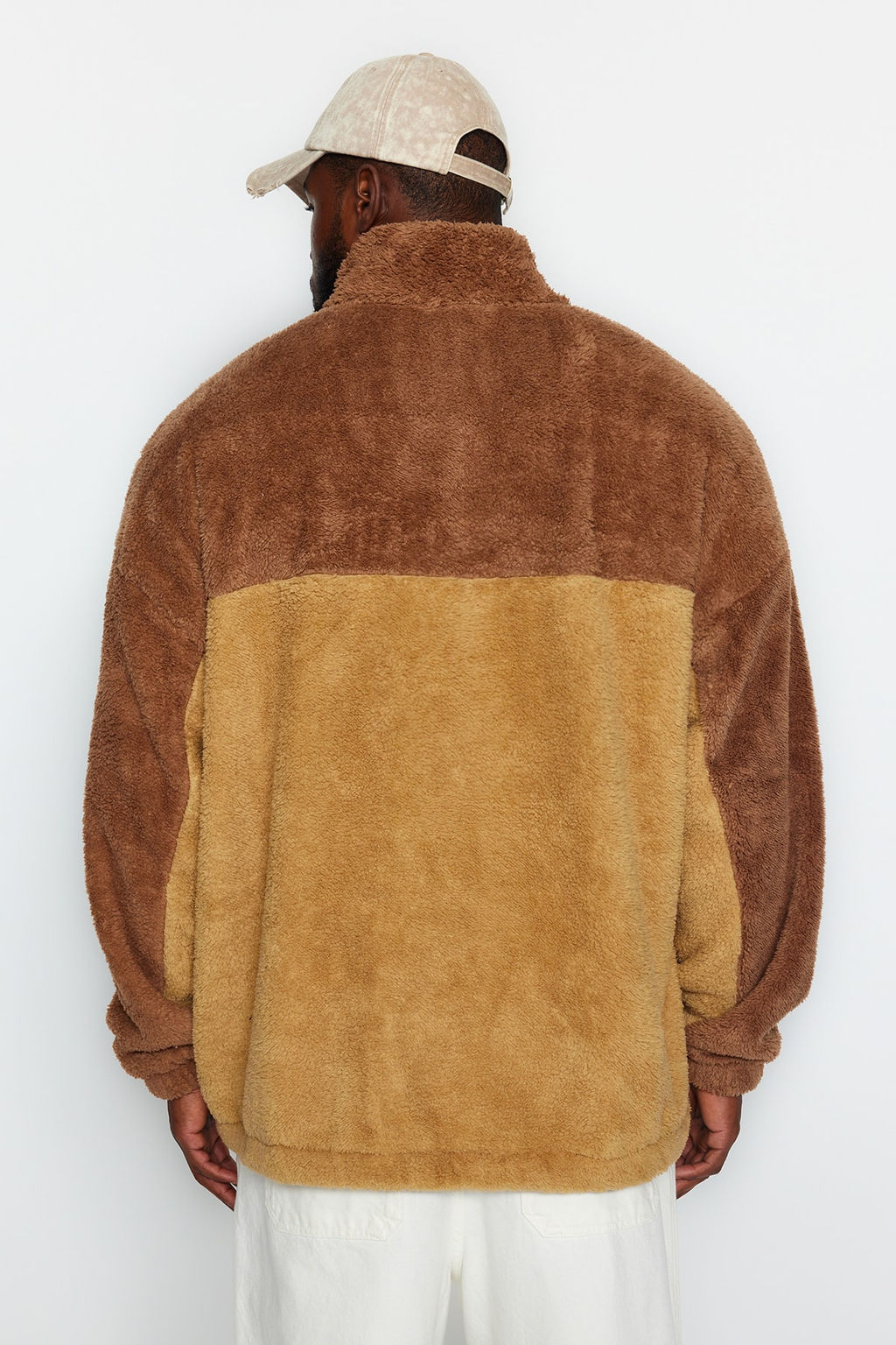 Camel Unisex Buyuk Beden Oversize/Genis Kesim Renk Bloklu Nak?sl? Pelus Sweatshirt TMNAW24AO00015 - Trendyolmilla фото 7