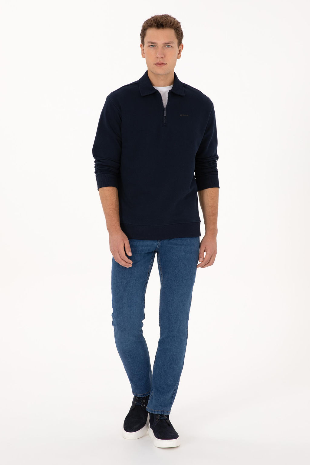 Erkek Regular Fit Yar_m Fermuarl_ Lacivert Basic Sweatshirt - U.s. polo assn фото 4