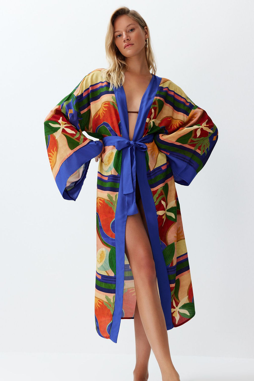 Soyut Desenli Dokuma Maxi Plaj Kusakl? Kimono&Kaftan TBESS24KM00024