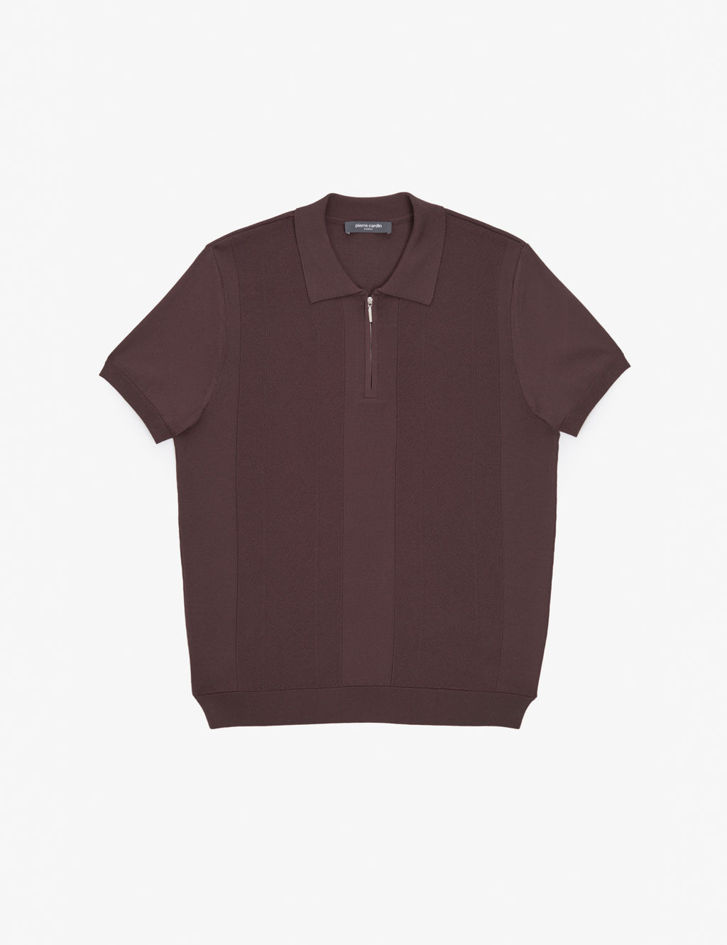 Koyu Kahverengi Slim Fit Polo Yaka Fermuarl_ Triko Ti__rt