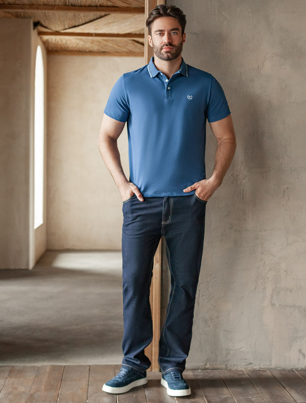 Футболка-поло из фактурного трикотажа - Vilatte фото 5