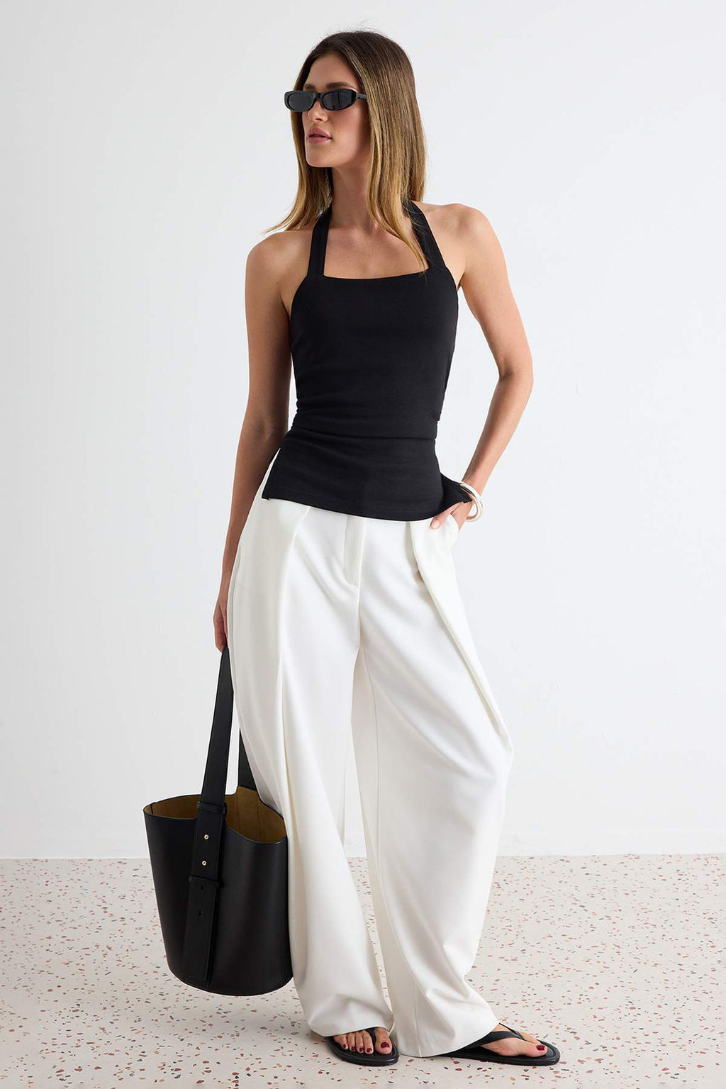 Siyah D_z Boyundan Ba_lamal_ B_zg_/Drape Detayl_ _rme Bluz TWOSS26BZ01067 - Trendyolmilla фото 2