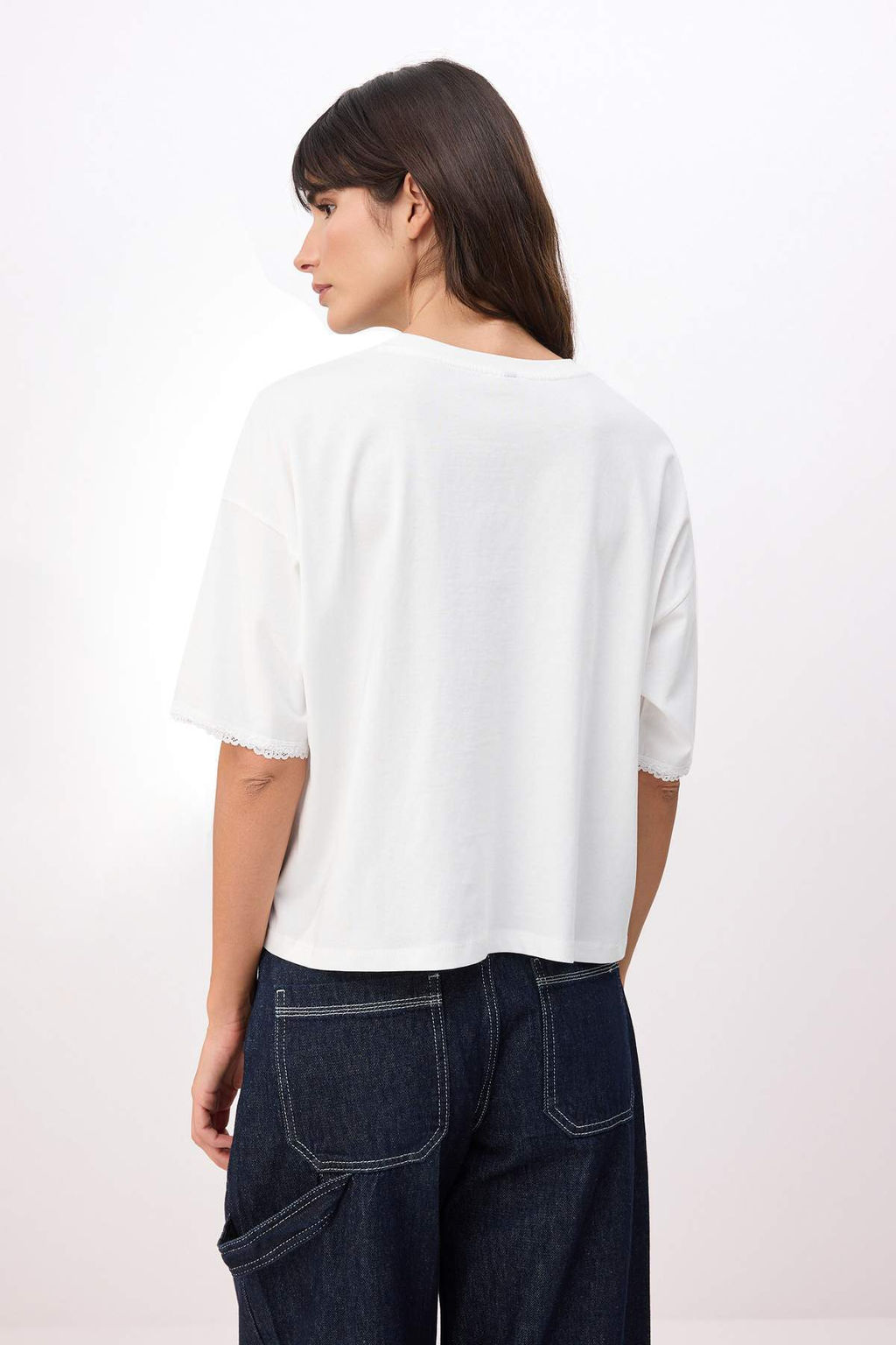 Ekru Duz Boxy Bisiklet Yaka Reglan Kol K?sa %100 Pamuk Orme T-Shirt TWOSS26TS00170 - Trendyolmilla фото 4