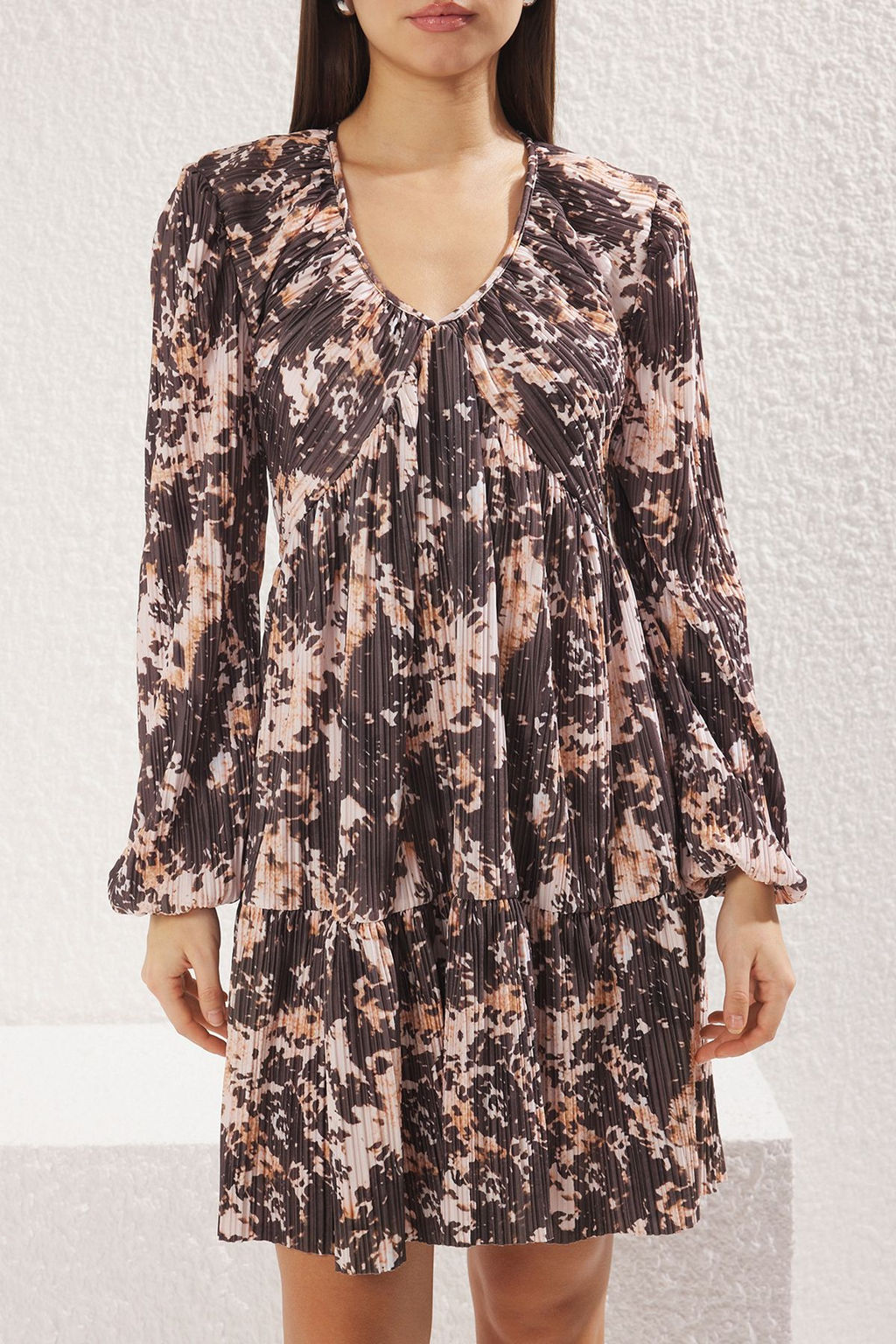 Cok Renkli Soyut Buzgu / Drape Mini Soyut Bask?l? Pilise Vucuda Oturan Orme Elbise TWOSS25EL00099 - Trendyolmilla фото 3