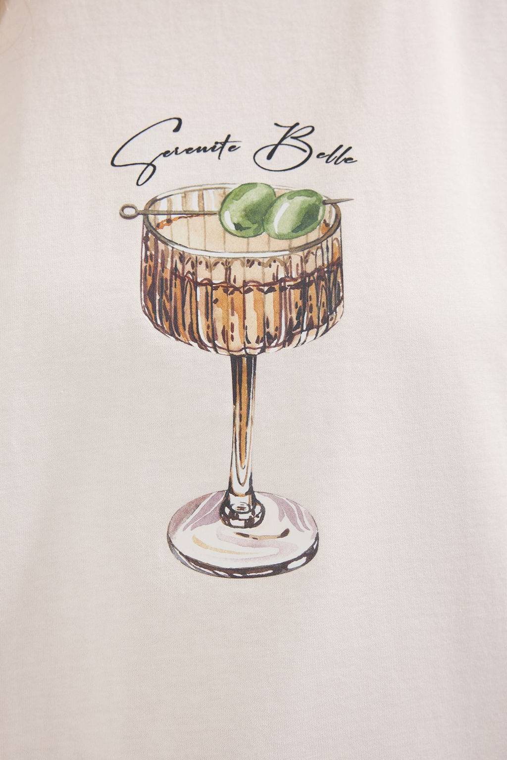 Trendyolmilla Ekru %100 Pamuk Oversize/Genis Kal?p Coctail Bask?l? Orme T-Shirt TWOSS25TS00202  фото 7