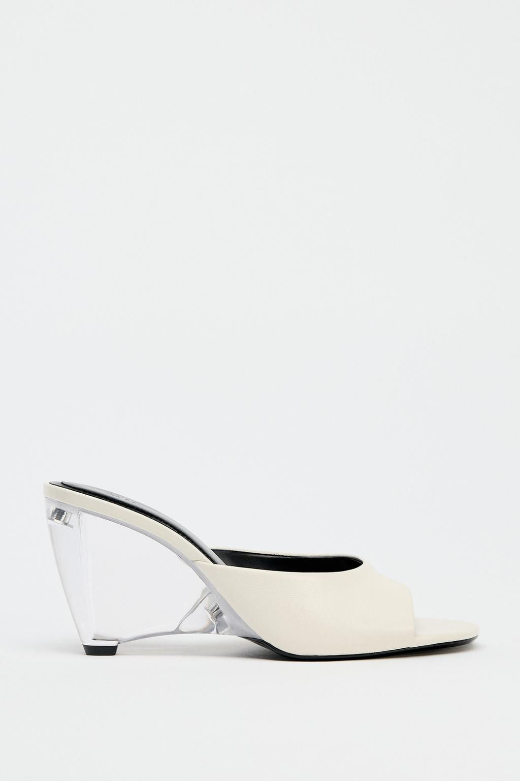 LEATHER TRANSPARENT WEDGE MULES