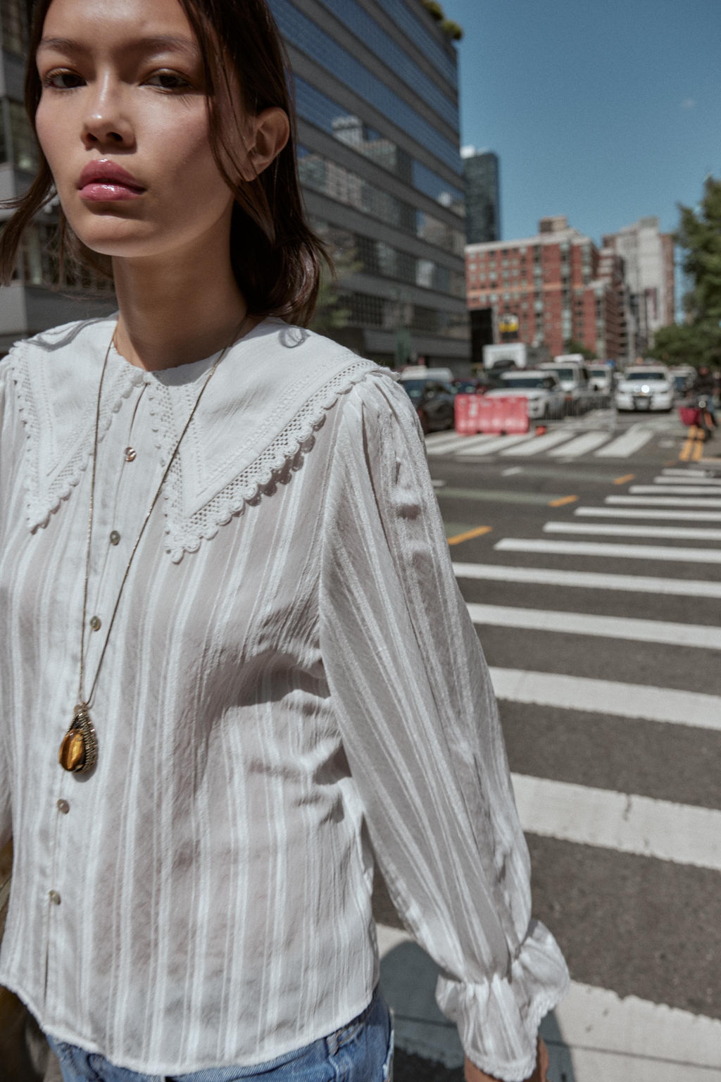 LACE TRIM PETER PAN COLLAR SHIRT - Zara фото 2