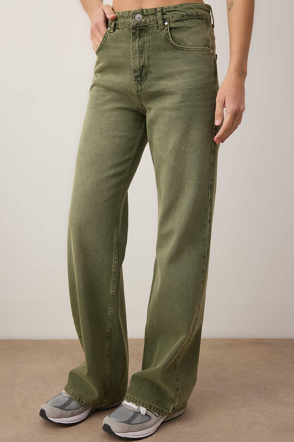 Ac?k Haki Yuksek Bel Vintage Y?kama Wide Leg Jeans TWOAW26JE00110