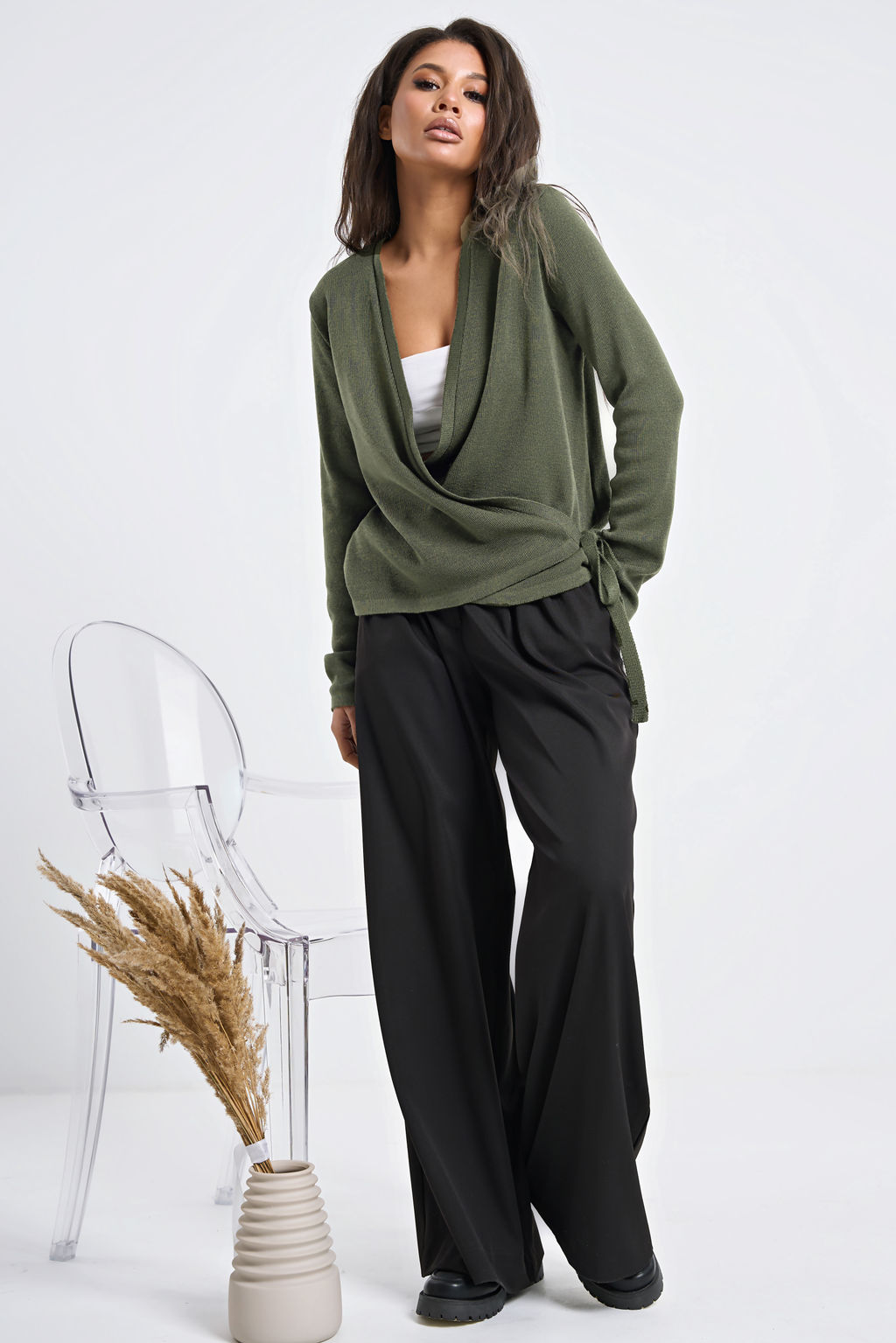 Кардиган прямого силуэта полынь