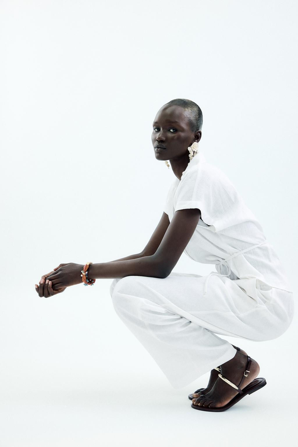 LINEN BLEND BELTED BLOUSE - Zara фото 3