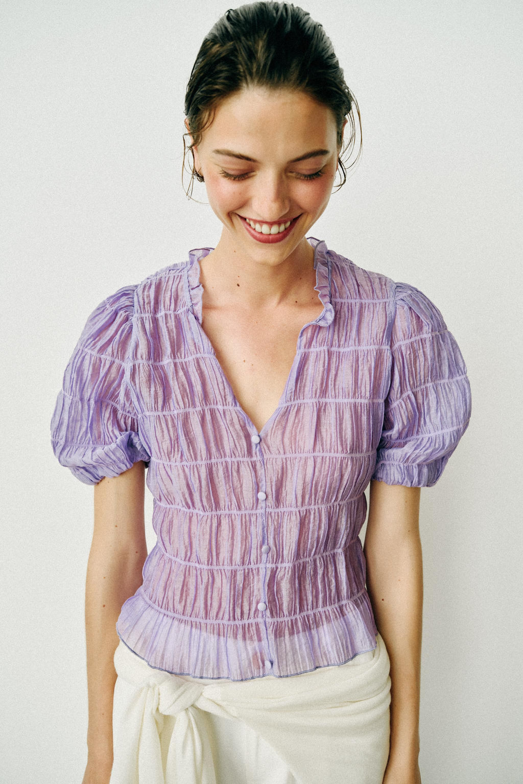 BLUSA NIDO DE ABEJA / Lila claro - Zara фото 2