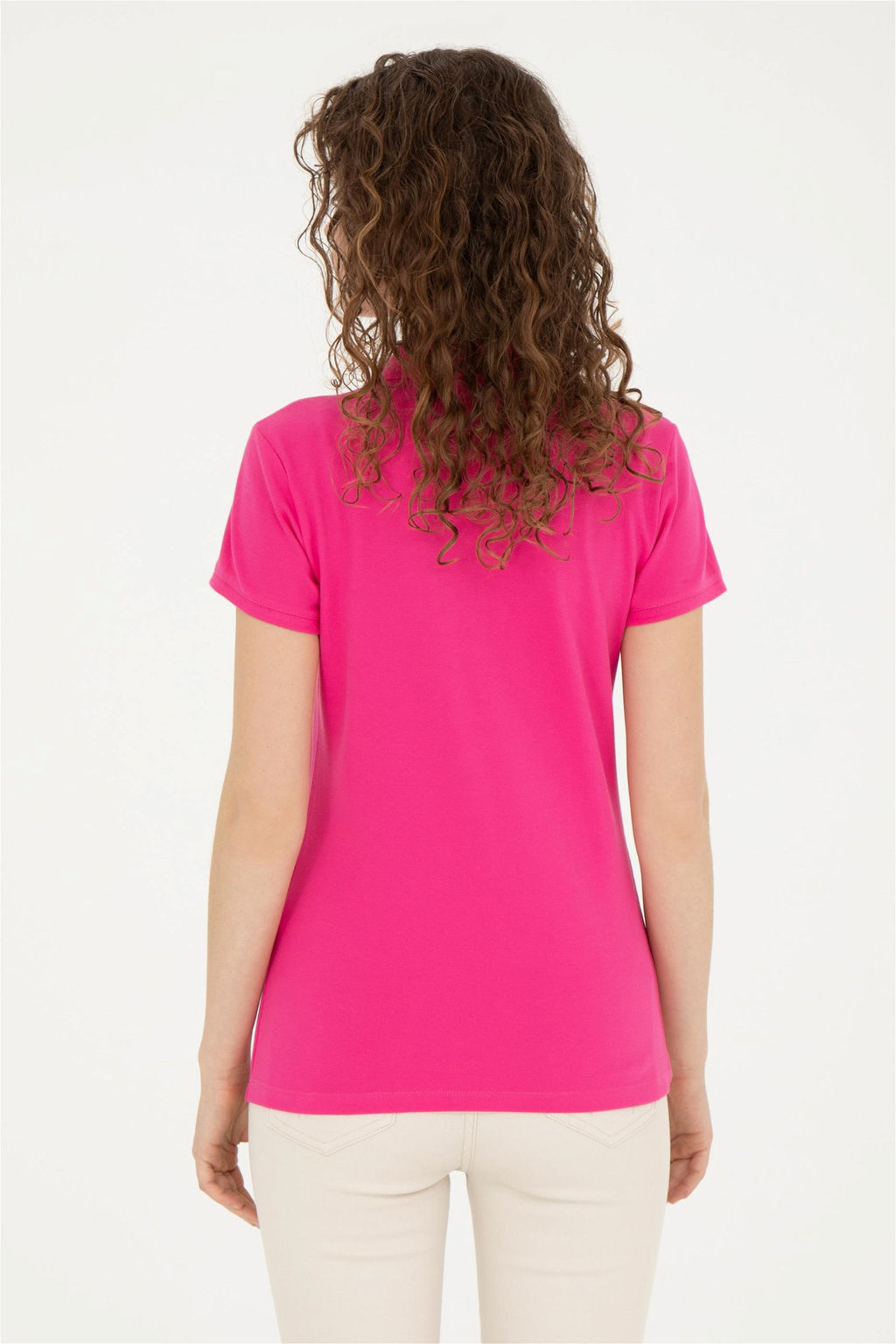 Женская базовая футболка цвета фуксии с воротником-поло - U.s. polo assn фото 5
