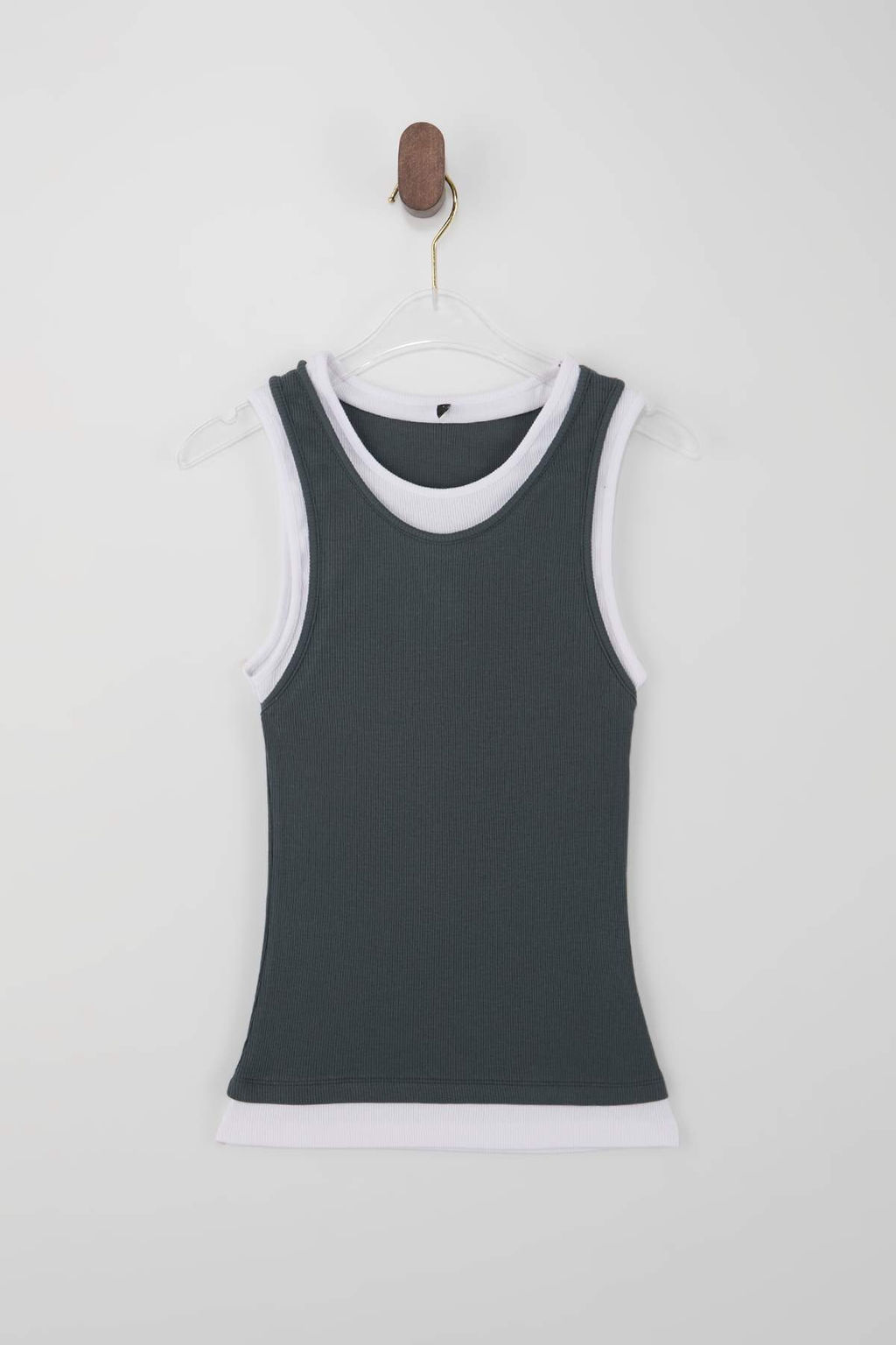 Wardrobe Essentials-Antrasit Cift Katl? Fitted/Vucuda Oturan Kolsuz Esnek Orme Atlet TWOSS26AL00009 - Trendyolmilla фото 5