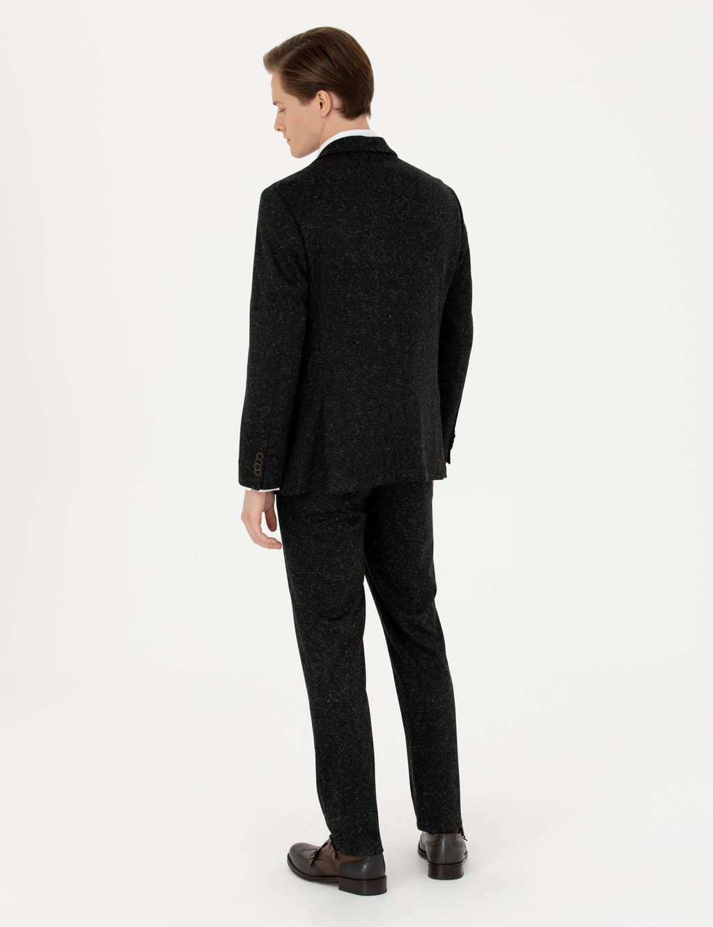 Siyah Slim Fit Flanel Y_n Kar___ml_ Kuma_ Pantolon