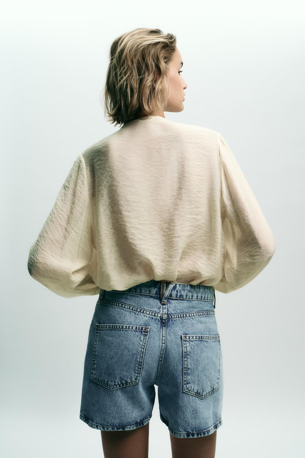 Z1975 HIGH-WAIST CROSSOVER WAIST DENIM SHORTS - Zara фото 4