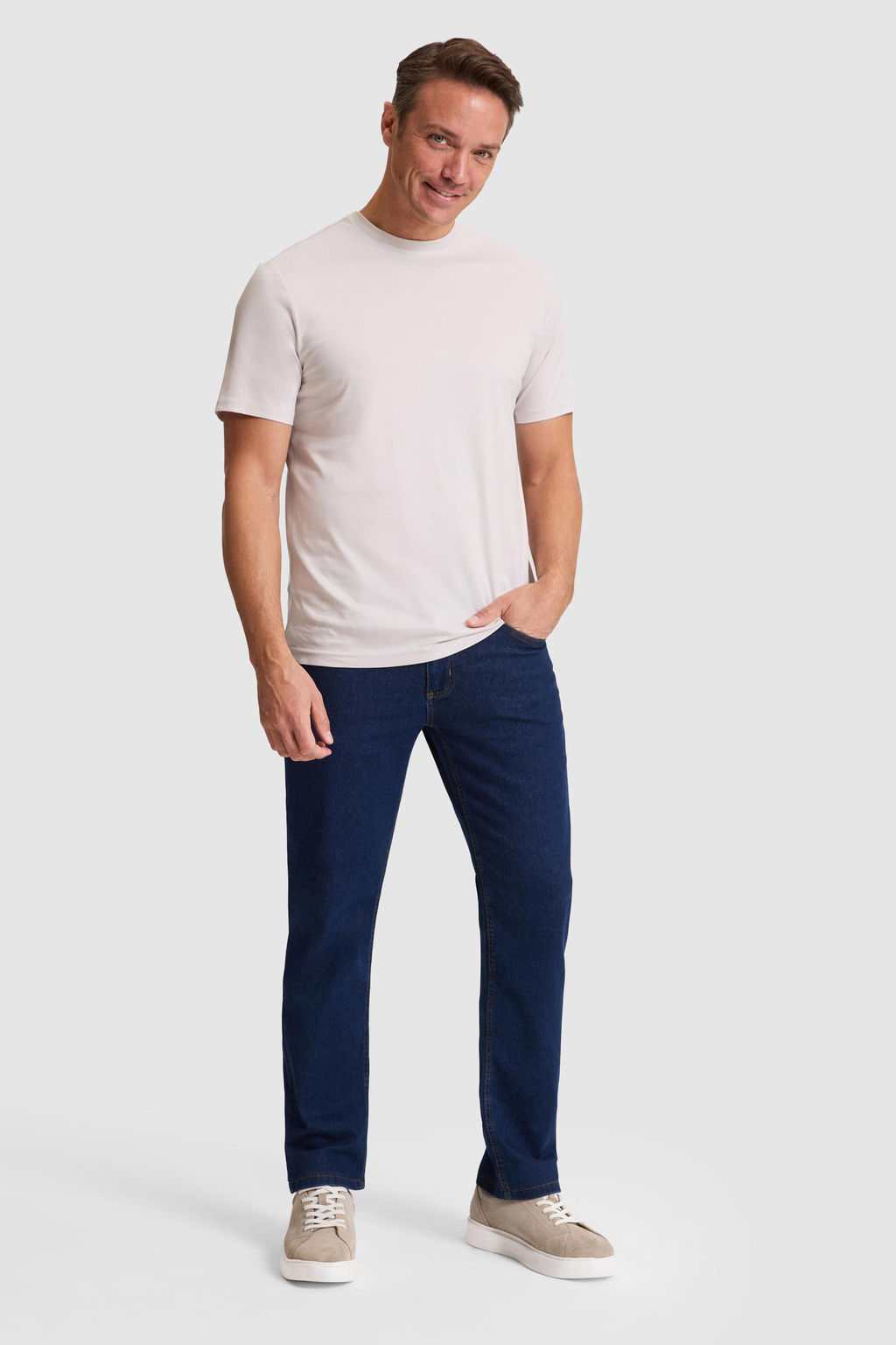 Erkek A__k Gri Regular Fit Bisiklet Yaka Basic Ti__rt