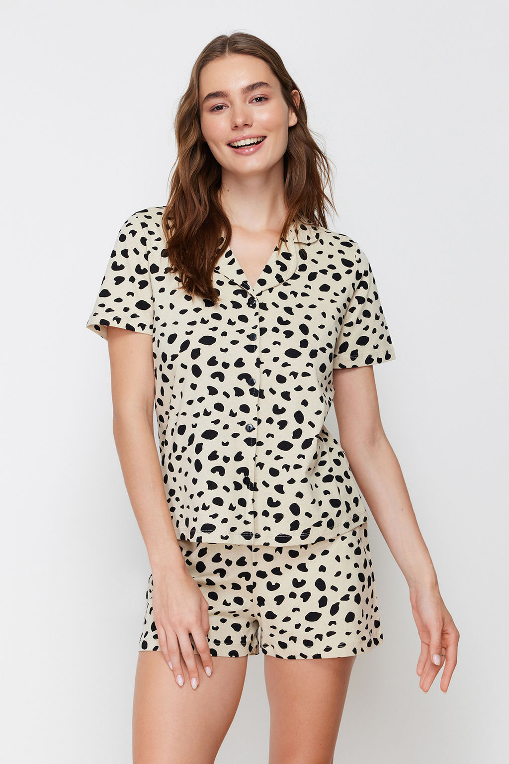 Trendyolmilla Cok Renkli %100 Pamuklu Leopar Desenli Sortlu Orme Pijama Tak?m? THMSS24PT00025  фото 3