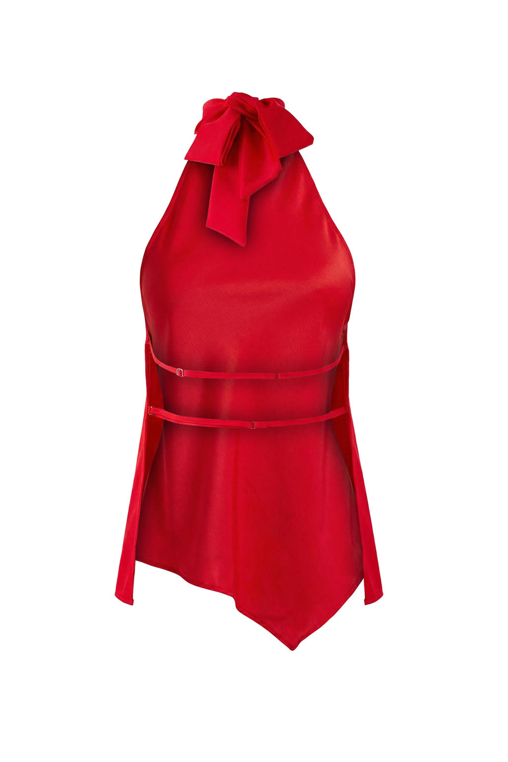 K?rm?z? Asimetrik Kesim Halter Yaka Saten Bluz TPRSS26BZ00019