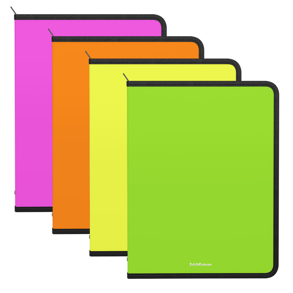 Цена за 4 шт. Папка для тетрадей на молнии пластиковая ErichKrause Matt Neon, A4, ассорти (в пакете по 4 шт.)