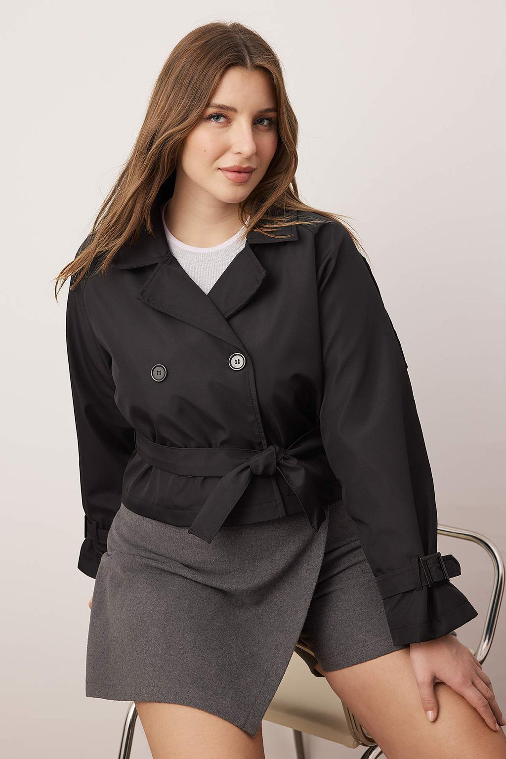 Tas Regular Buyuk Beden Trenckot TWOAW26BM00002 - Trendyolmilla фото 9