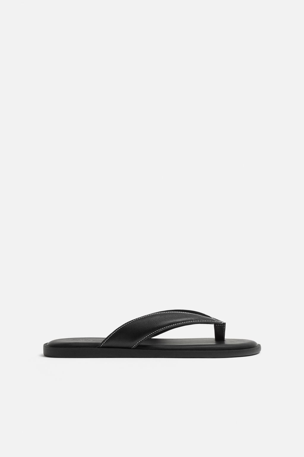 LEATHER SANDALS WITH TOPSTITCHING - Zara фото 5