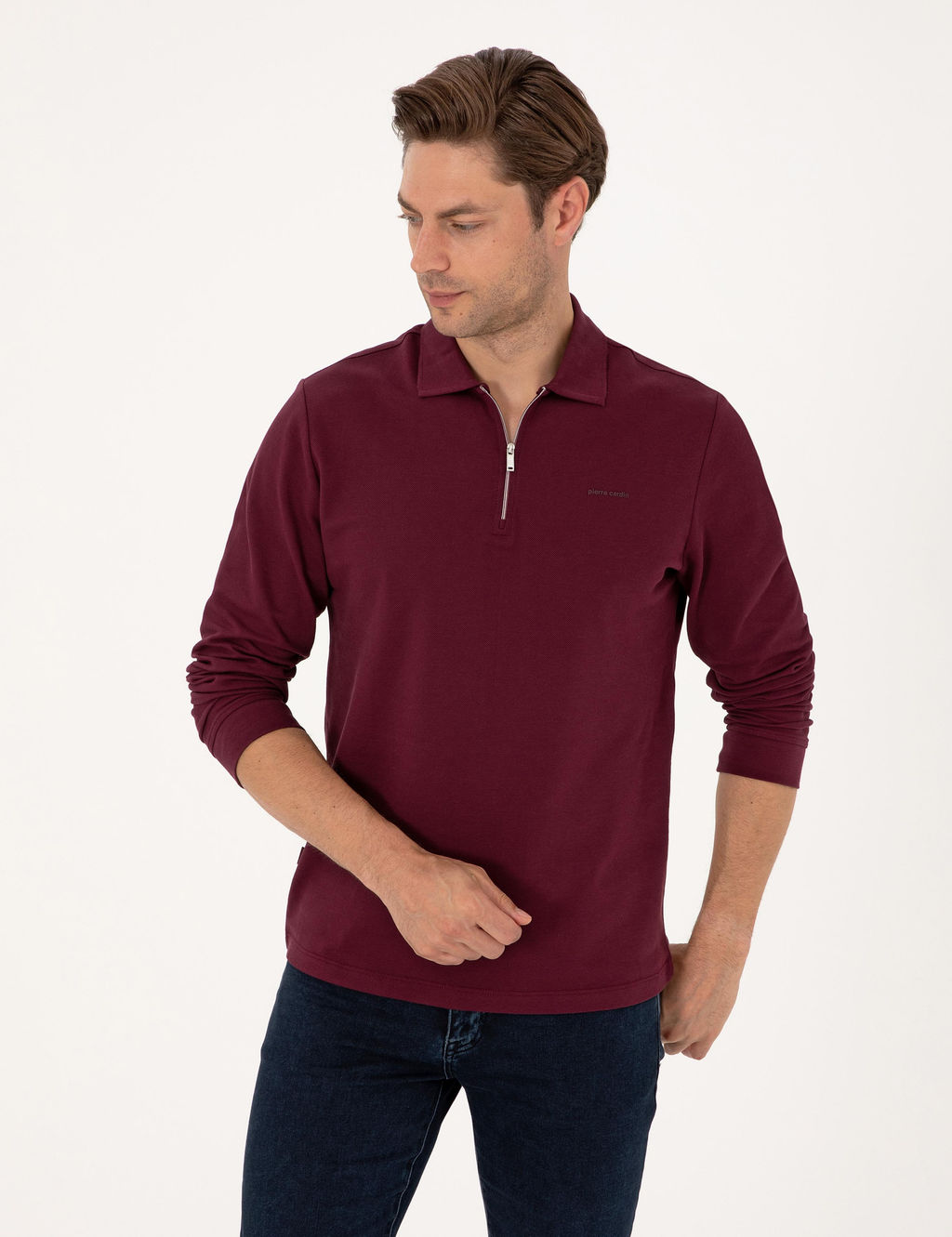 Bordo Slim Fit K_vr_lmaz Fermuarl_ Polo Yaka Basic Pike Sweatshirt - Pierre cardin фото 3